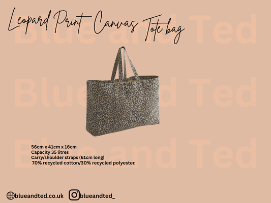 EMBROIDERED PERSONALISED LEOPARD PRINT CANVAS SHOPPER LARGE