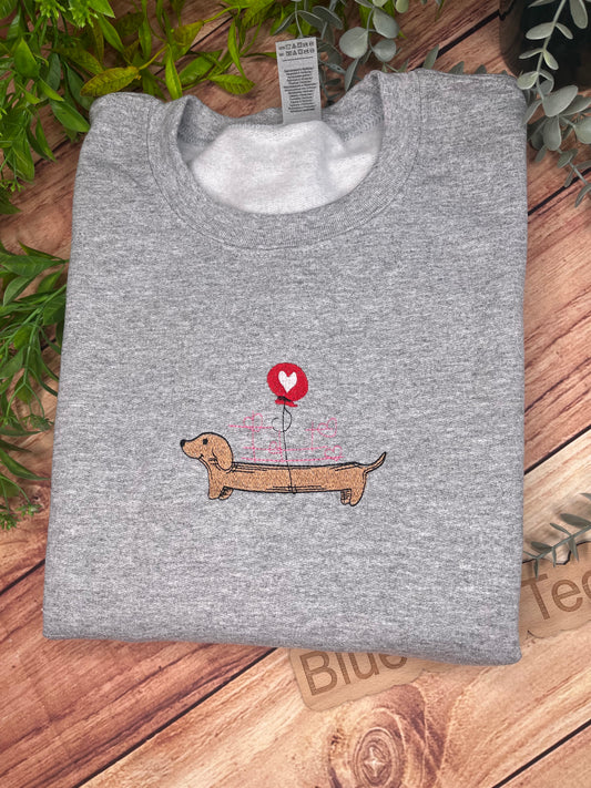 DACHSHUND SAUSAGE DOG HEART BALLOON EMBROIDERED SWEATSHIRT