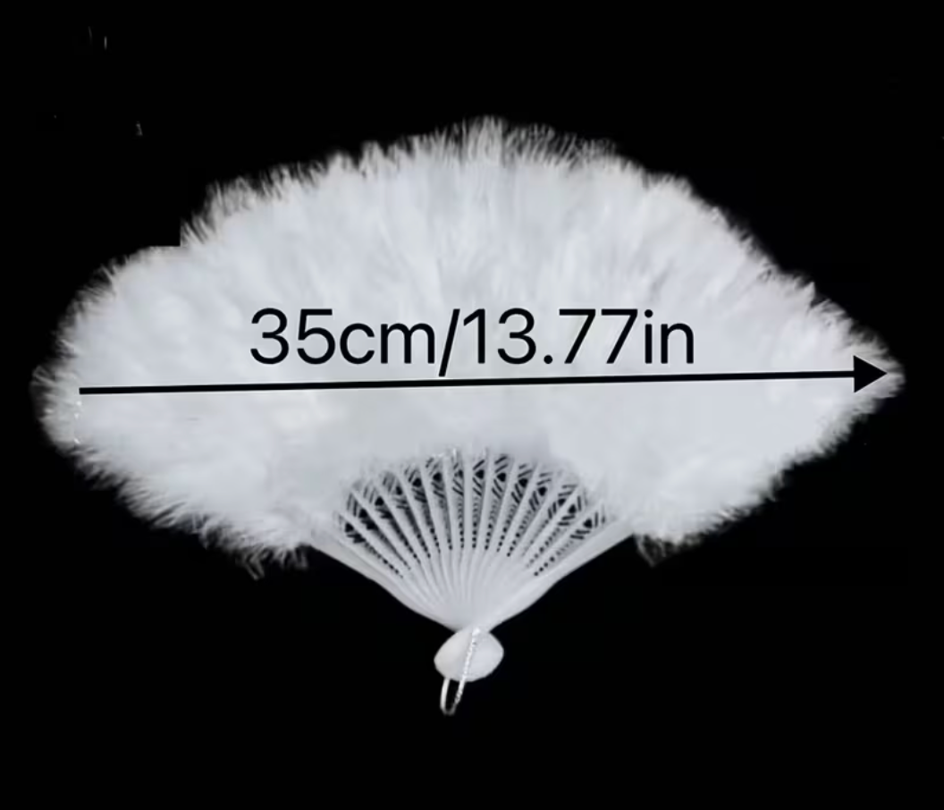 WHITE CUSTOM FEATHER FAN WITH FAUX CRYSTAL LETTERS