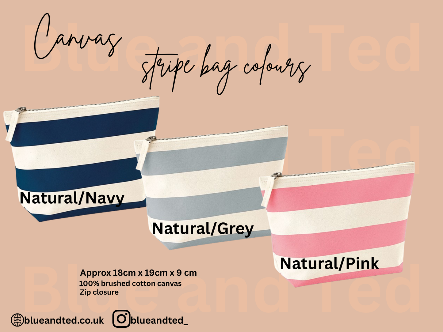 EMBROIDERED STRIPE CANVAS INITIAL POUCH