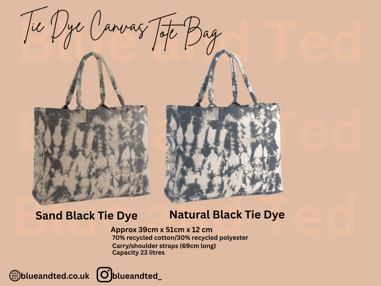 EMBROIDERED SHADOW FONT TIE DYE CANVAS TOTE BAG