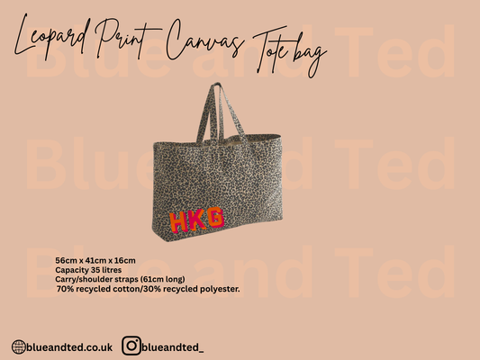 EMBROIDERED PERSONALISED LEOPARD PRINT CANVAS SHOPPER LARGE
