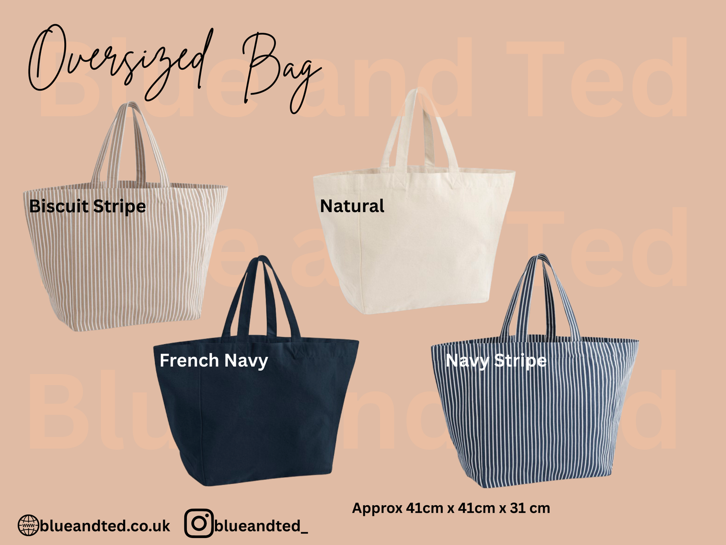 EMBROIDERED PERSONALISED STRIPE OR PLAIN OVERSIZED BAG