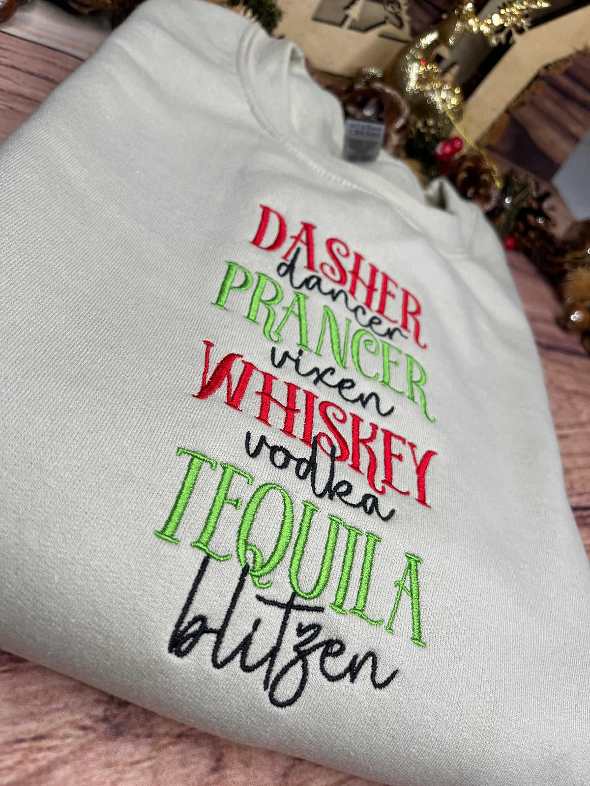 DASHER DANCER PRANCER VIXEN EMBROIDED SWEATSHIRT