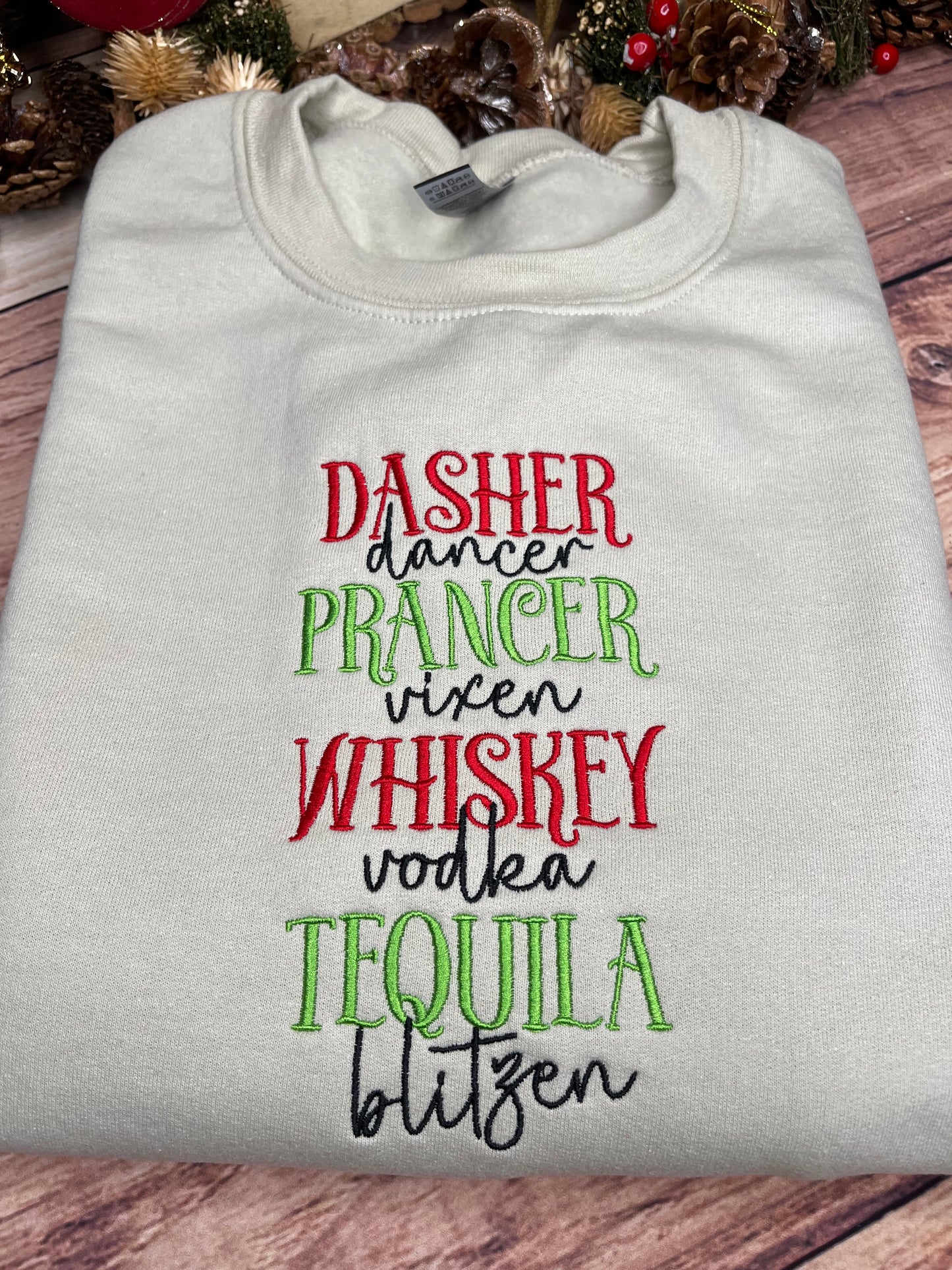 DASHER DANCER PRANCER VIXEN EMBROIDED SWEATSHIRT