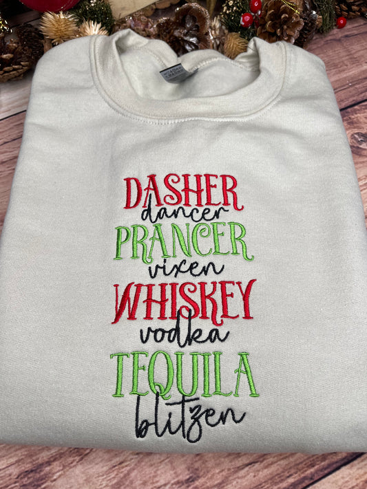 DASHER DANCER PRANCER VIXEN WHISKEY EMBROIDERED