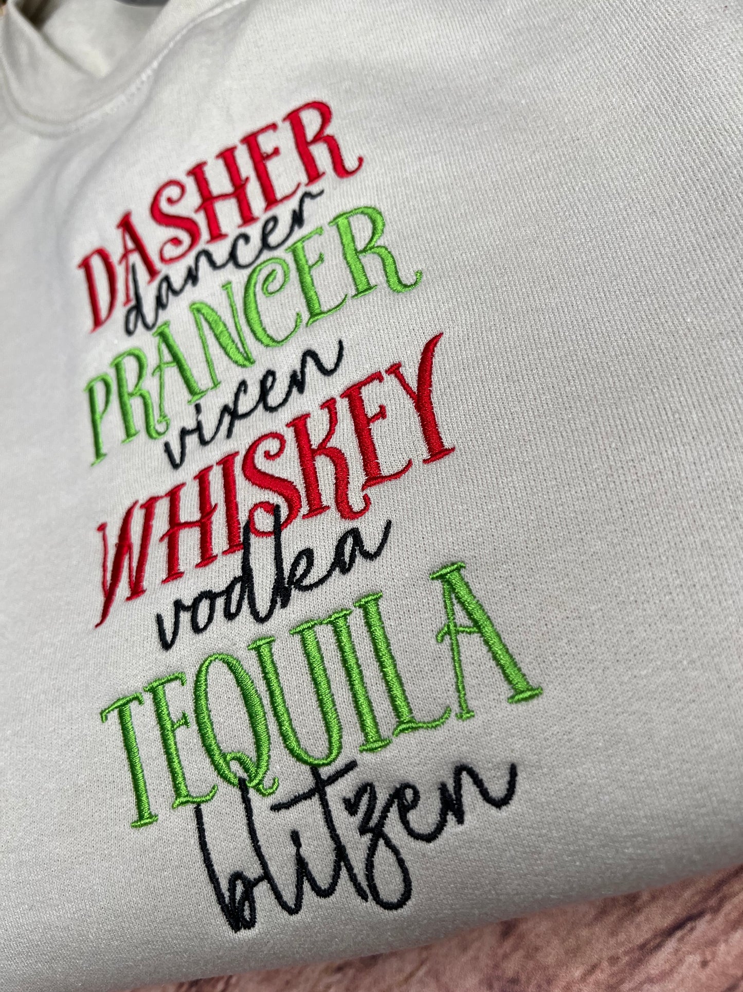 DASHER DANCER PRANCER VIXEN EMBROIDED SWEATSHIRT
