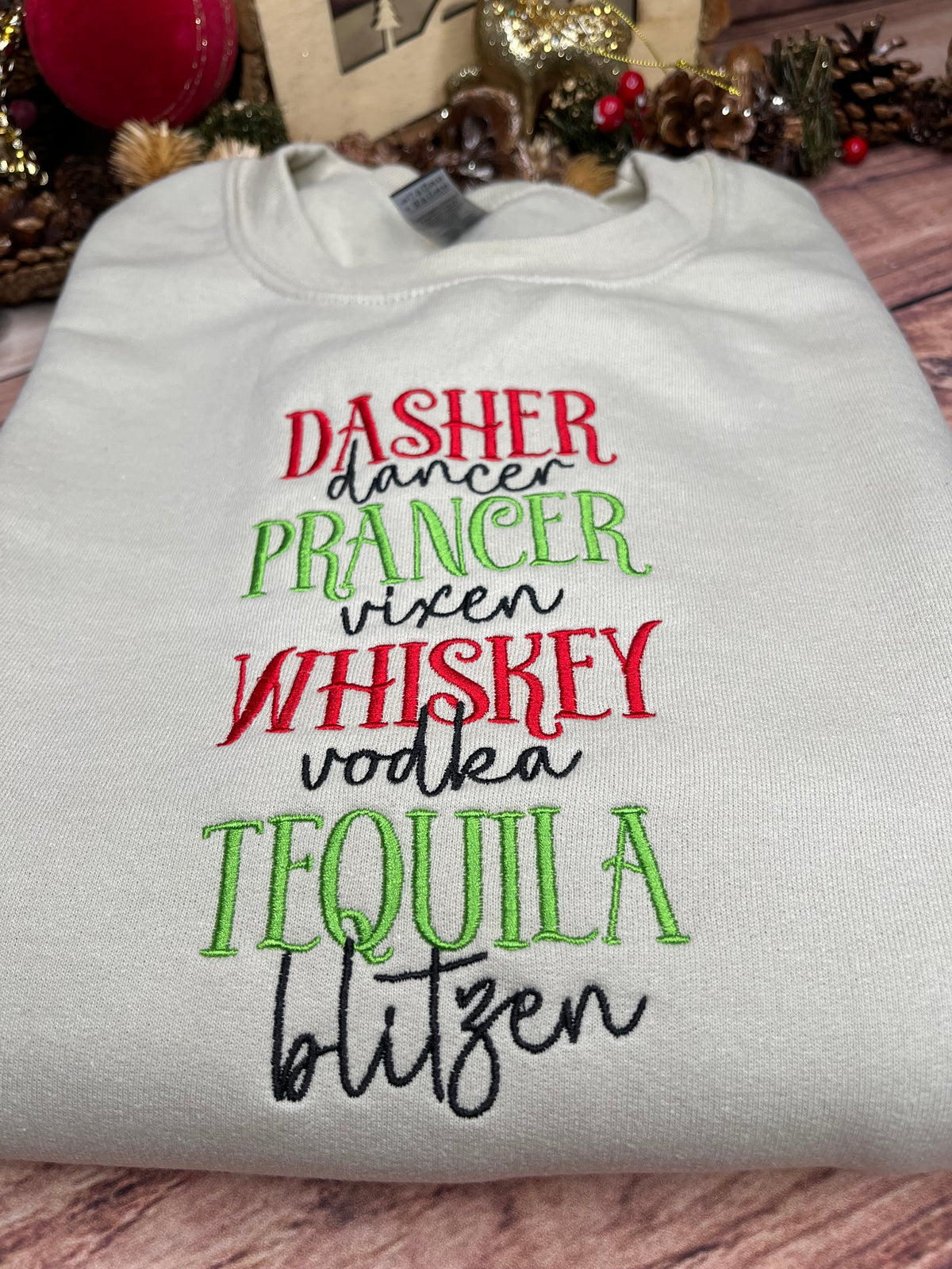 DASHER DANCER PRANCER VIXEN EMBROIDED SWEATSHIRT