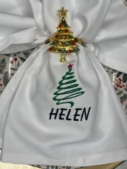 PERSONALISED CHRISTMAS TREE AND NAME EMBROIDERED NAPKIN