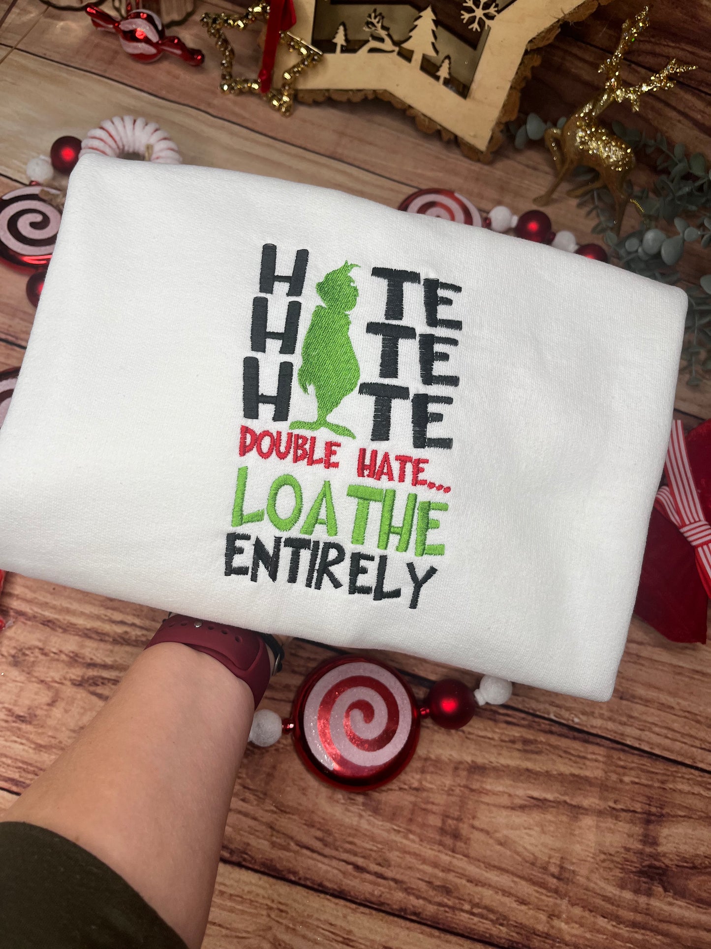 HATE HATE HATE DOUBLE HATE LOATHE ENTIRELY EMBROIDERED SWEATSHIRT