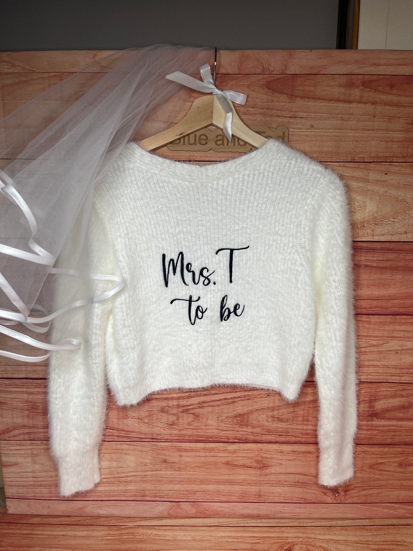 BRIDAL MRS ? TO BE PERSONALISED EMBROIDERED FLUFFY CROP CARDIGAN