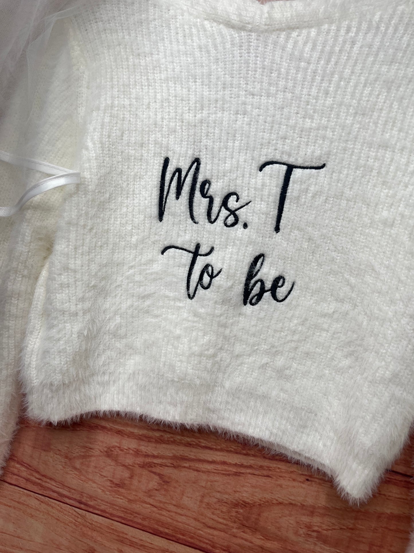 BRIDAL MRS ? TO BE PERSONALISED EMBROIDERED FLUFFY CROP CARDIGAN
