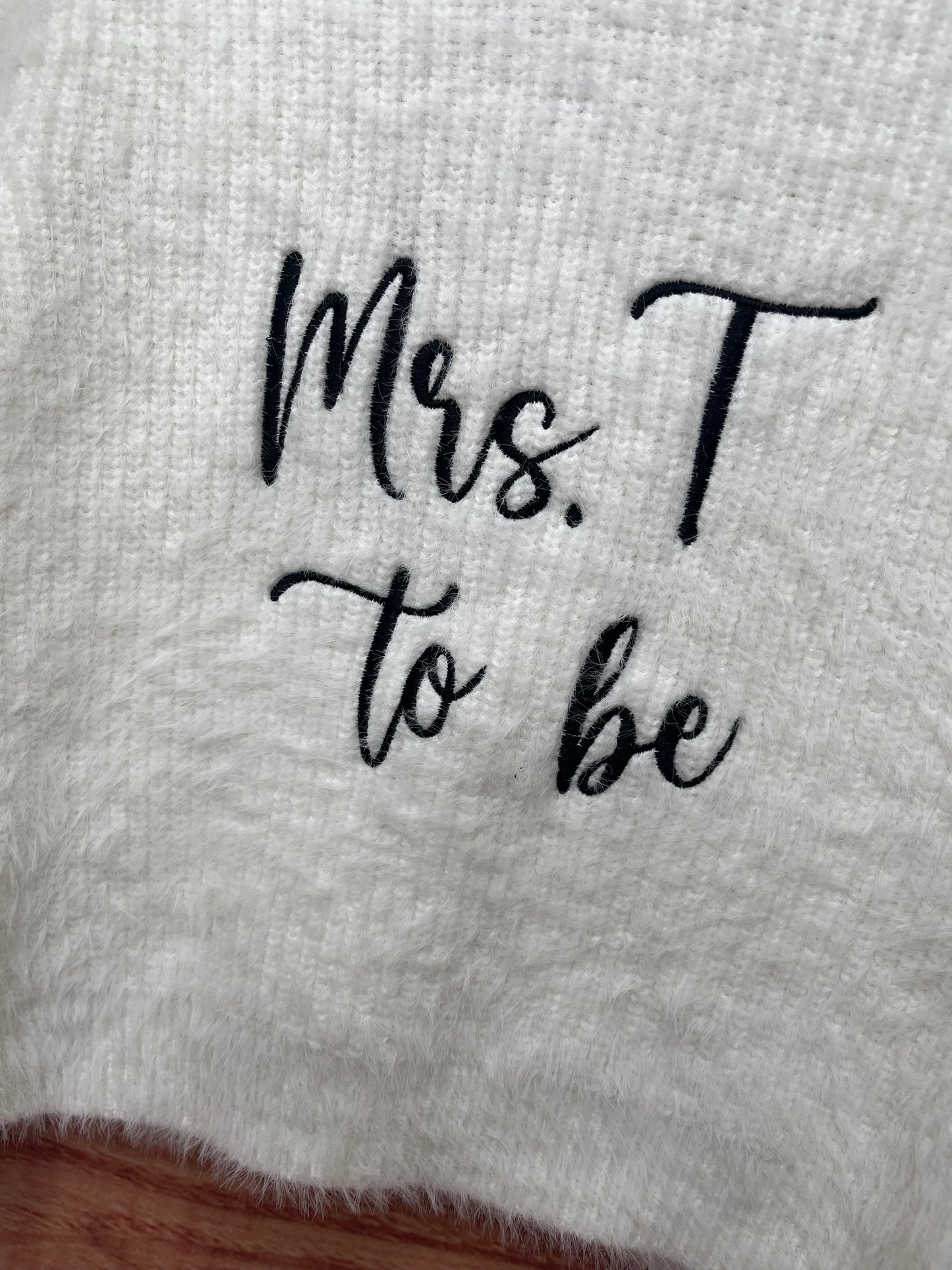 BRIDAL MRS ? TO BE PERSONALISED EMBROIDERED FLUFFY CROP CARDIGAN