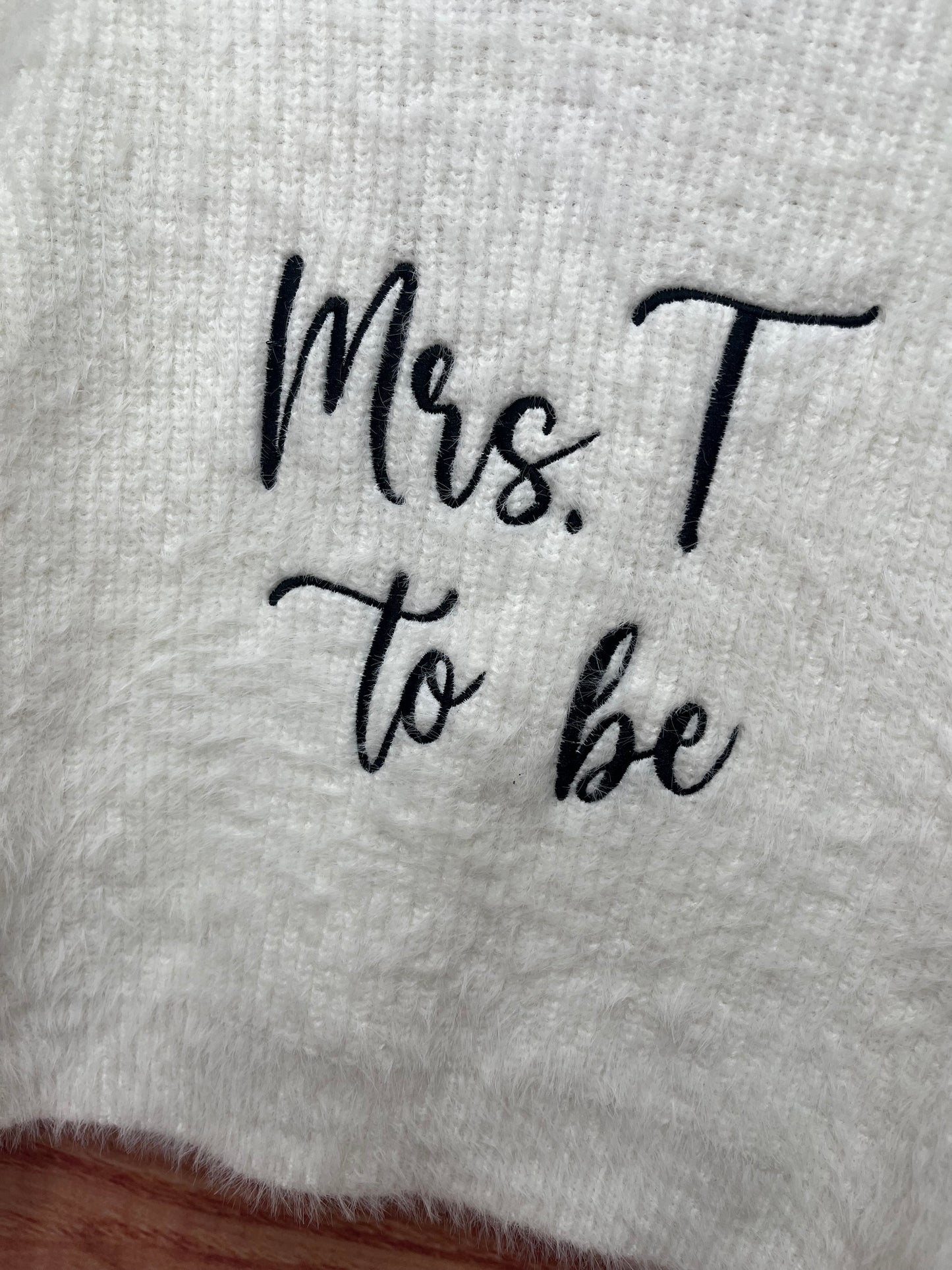 BRIDAL MRS ? TO BE PERSONALISED EMBROIDERED FLUFFY CROP CARDIGAN