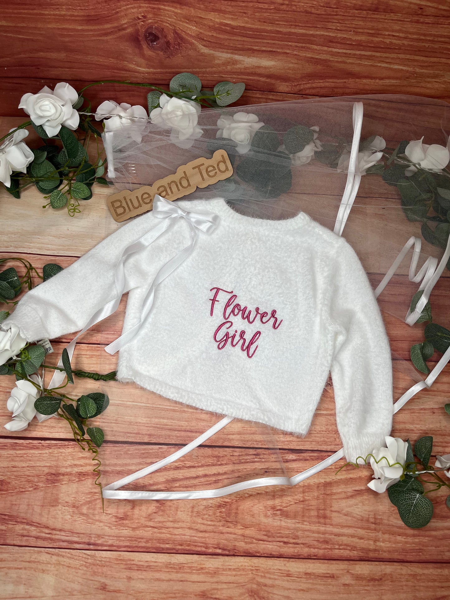 CUSTOM CHILDREN'S CROP FLOWER GIRL WHITE WEDDING CARDIGAN