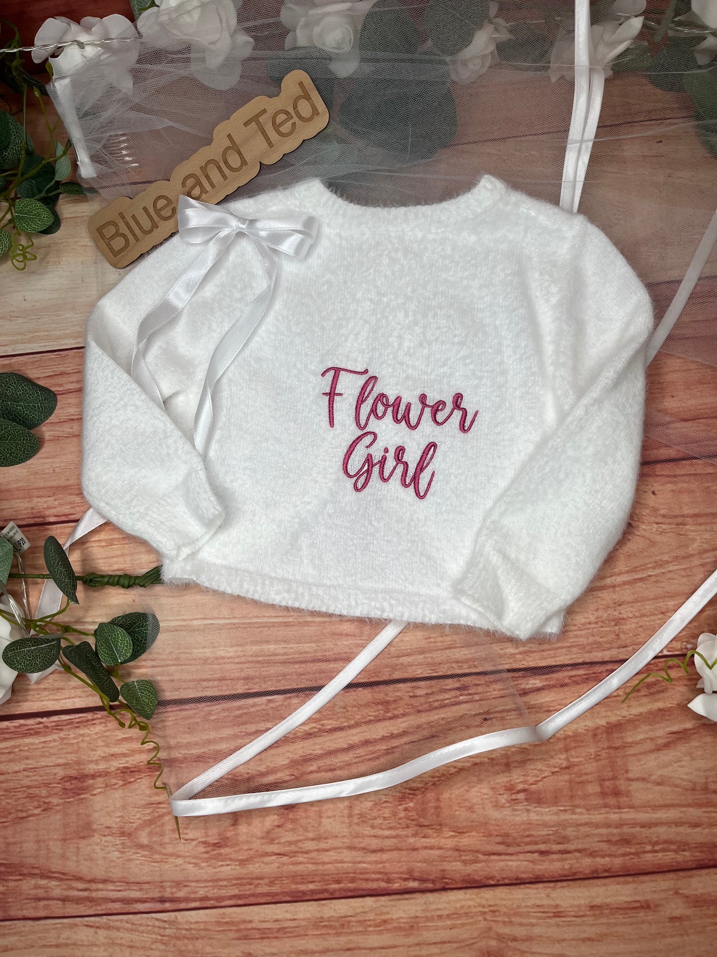 CUSTOM CHILDREN'S CROP FLOWER GIRL WHITE WEDDING CARDIGAN