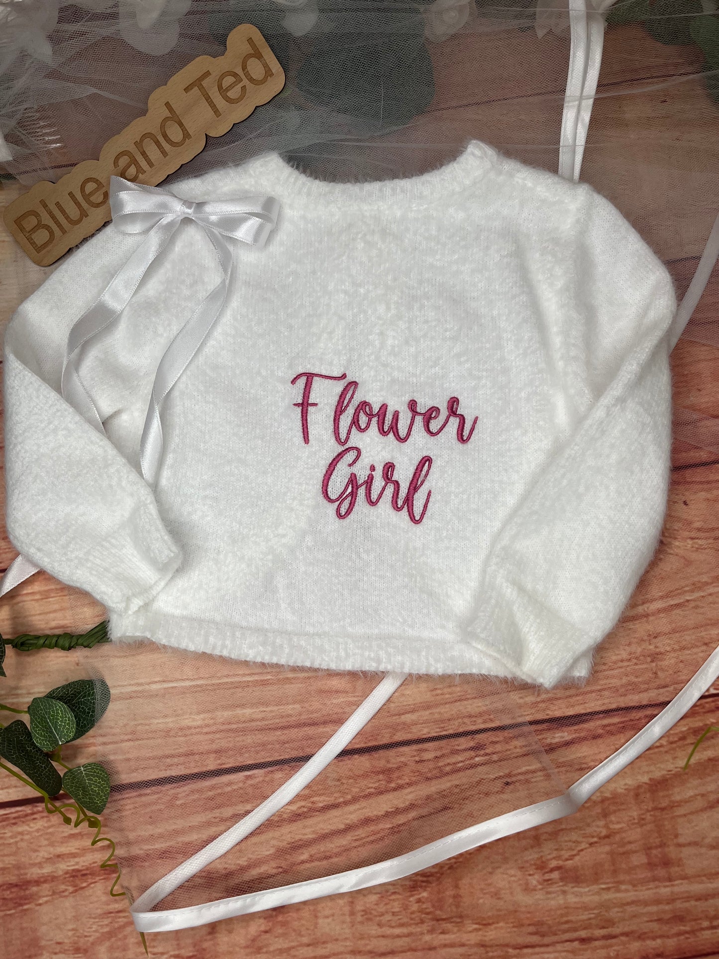 CUSTOM CHILDREN'S CROP FLOWER GIRL WHITE WEDDING CARDIGAN