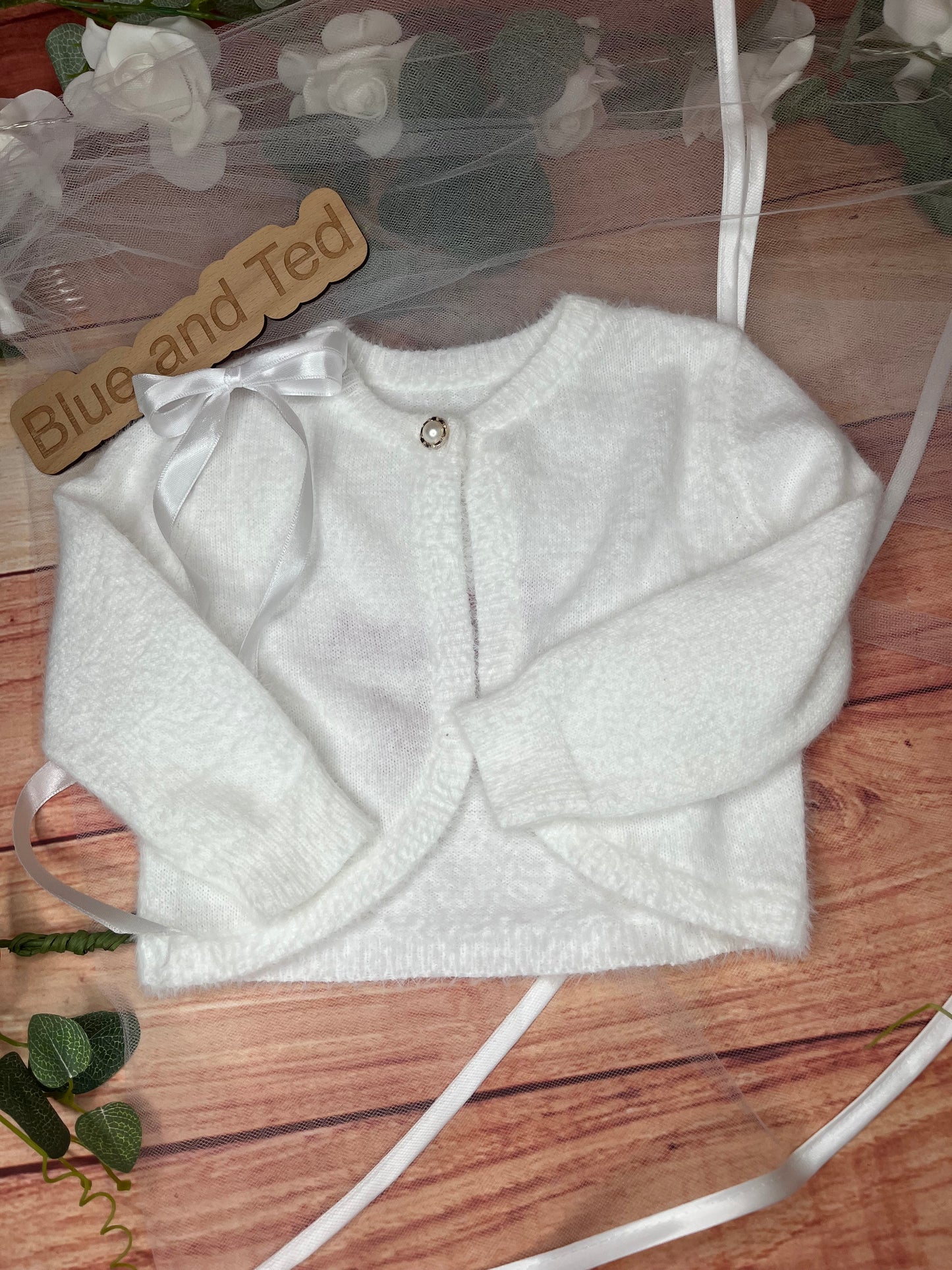 CUSTOM CHILDREN'S CROP FLOWER GIRL WHITE WEDDING CARDIGAN