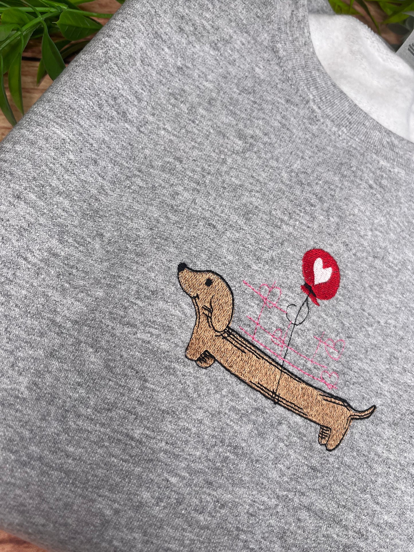 DACHSHUND SAUSAGE DOG HEART BALLOON EMBROIDERED SWEATSHIRT
