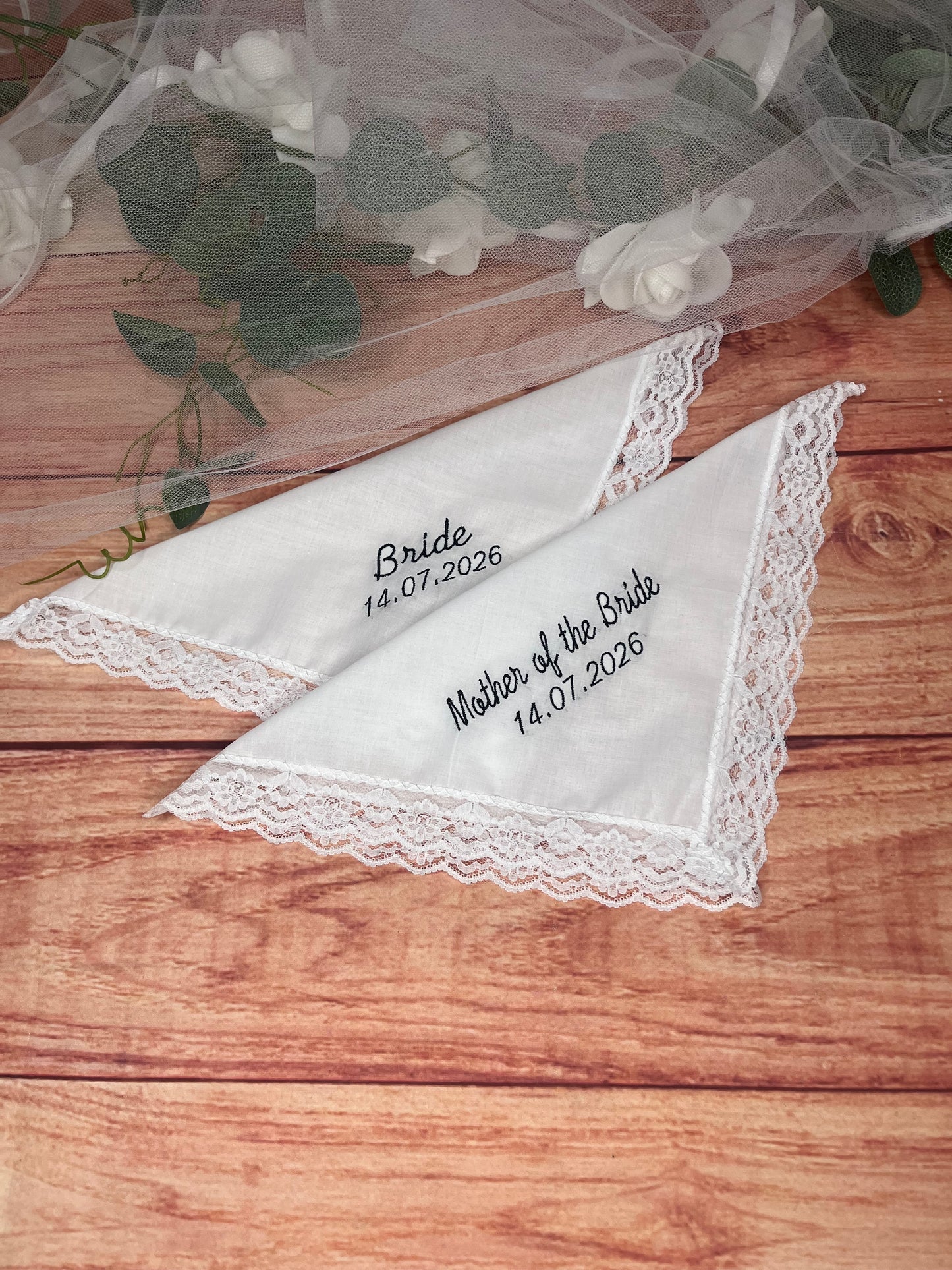 CUSTOM PERSONALISED BRIDE WEDDING EMBROIDERED HANDKERCHIEF