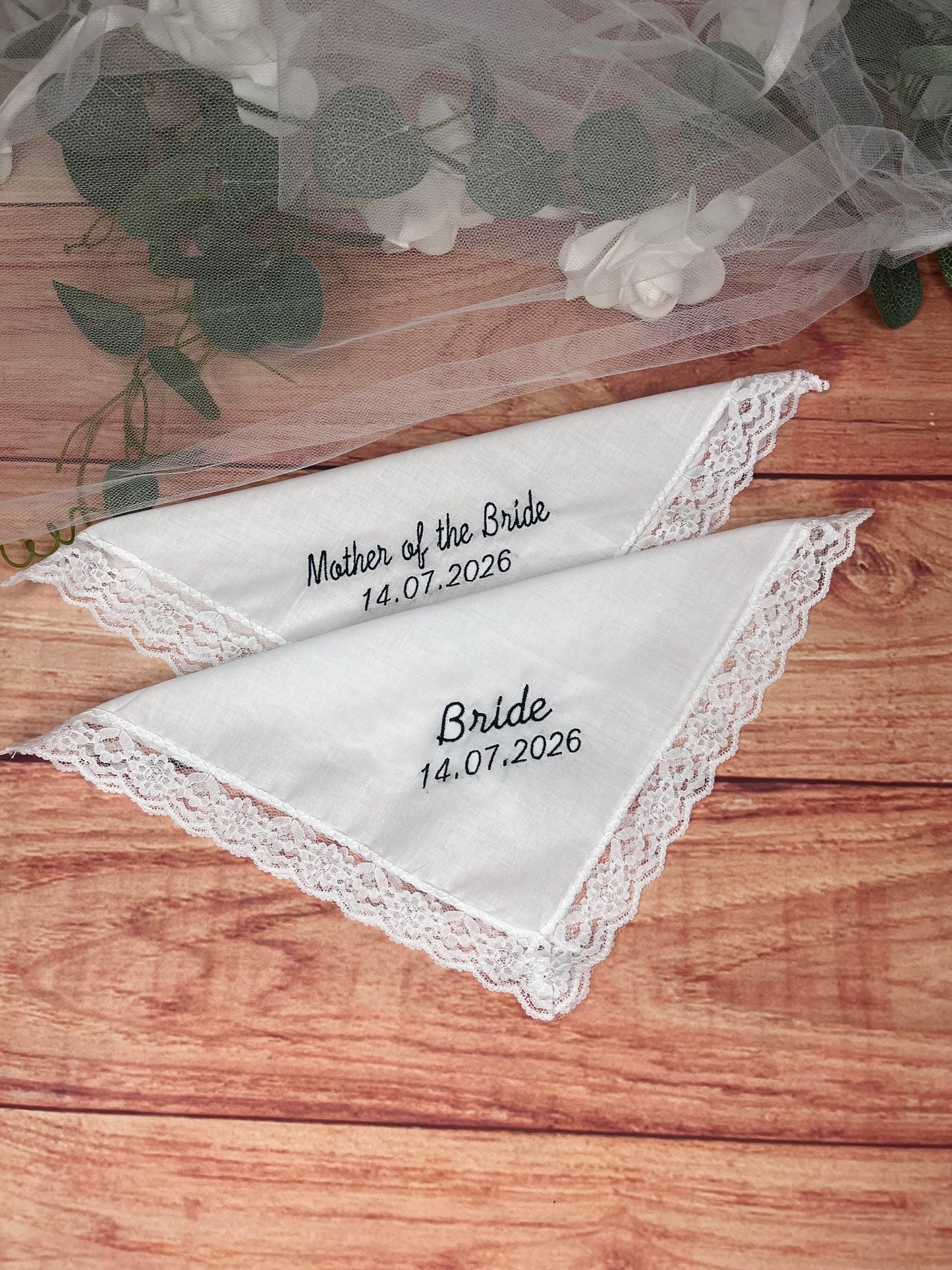 CUSTOM PERSONALISED BRIDE WEDDING EMBROIDERED HANDKERCHIEF