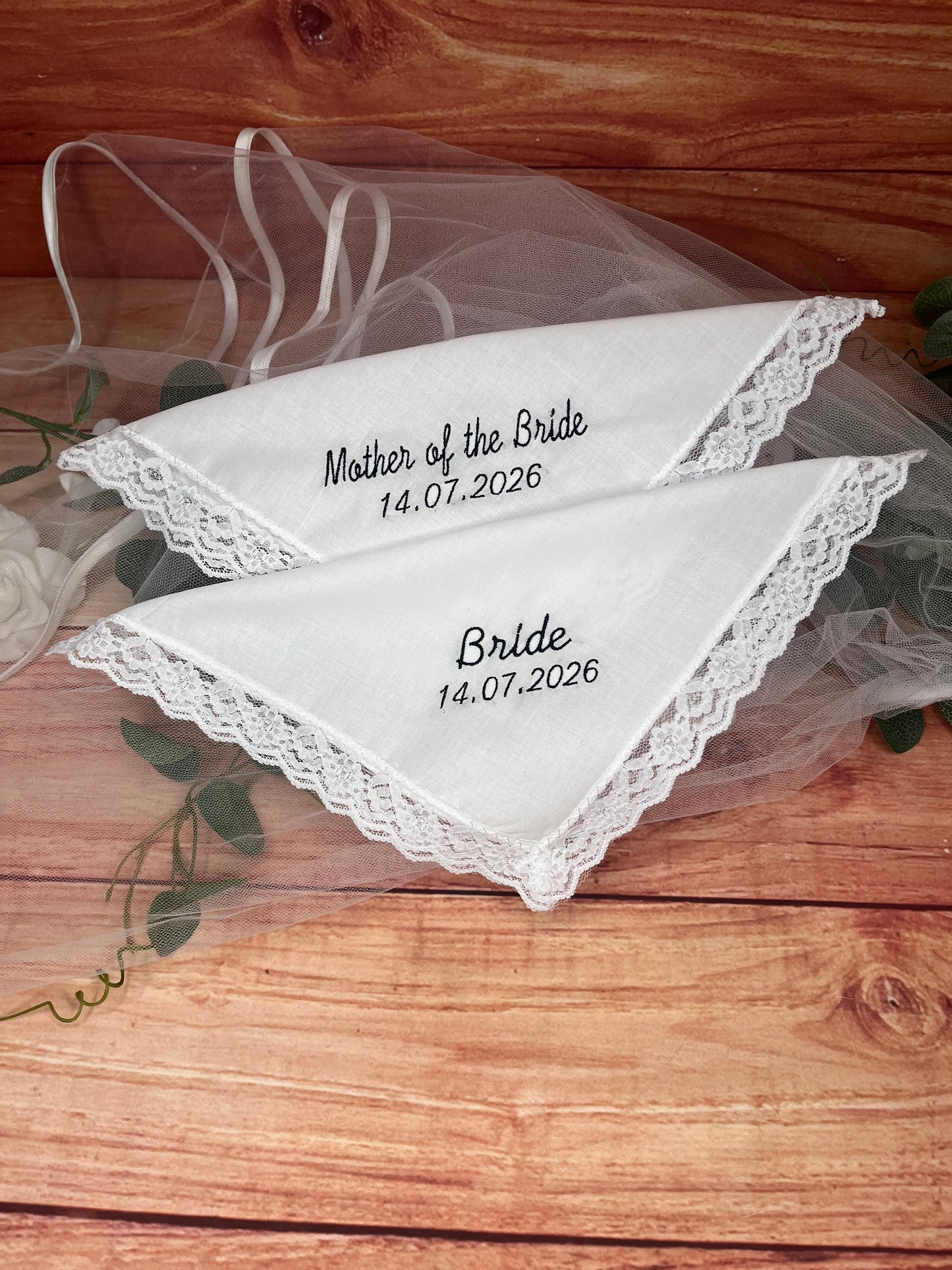 CUSTOM PERSONALISED BRIDE WEDDING EMBROIDERED HANDKERCHIEF