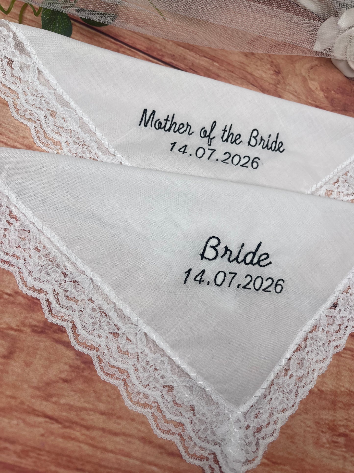 CUSTOM PERSONALISED BRIDE WEDDING EMBROIDERED HANDKERCHIEF