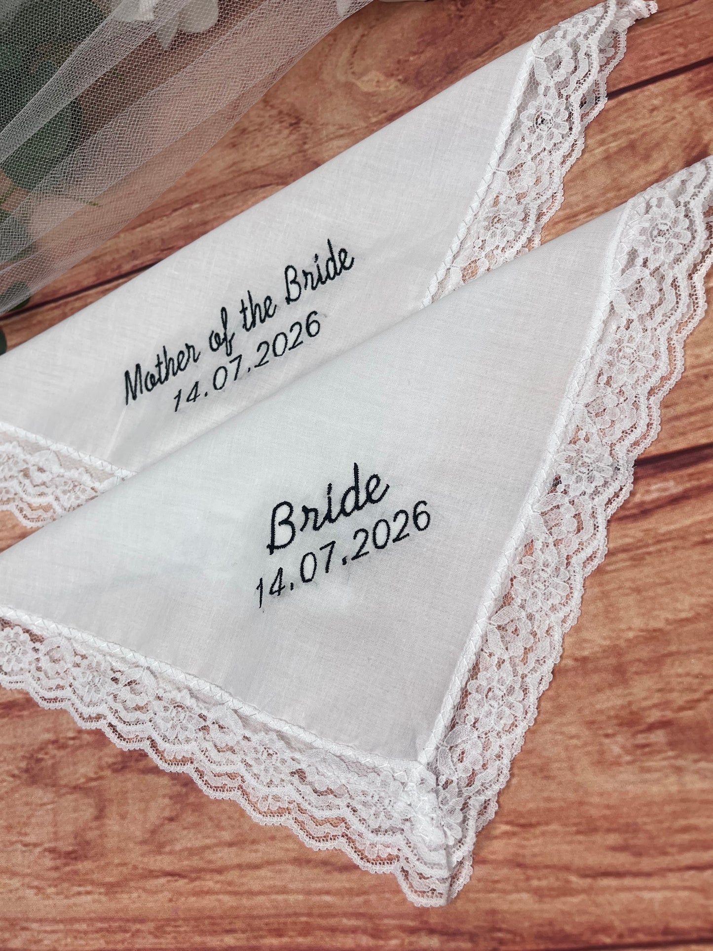 CUSTOM PERSONALISED BRIDE WEDDING EMBROIDERED HANDKERCHIEF