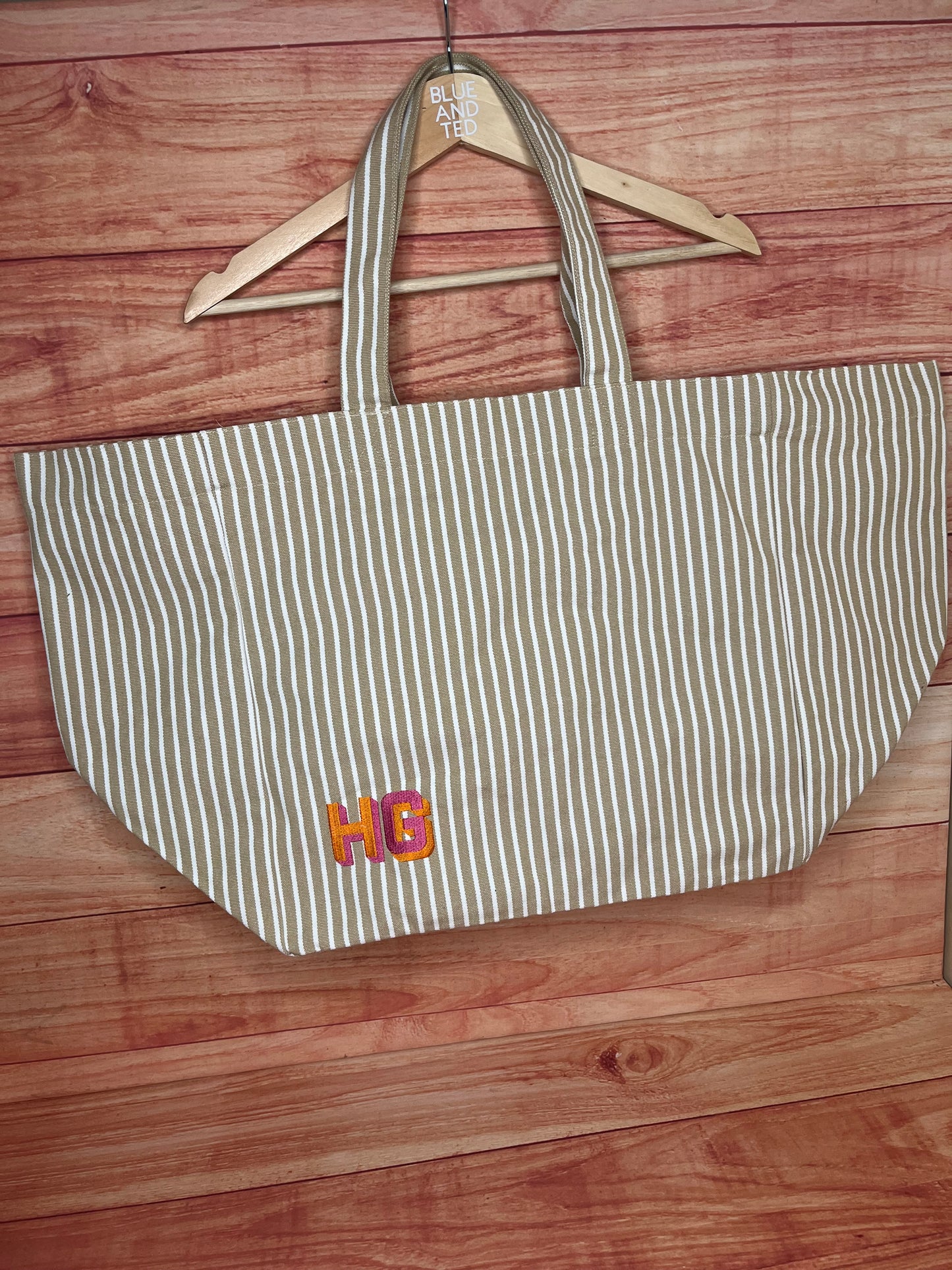 EMBROIDERED PERSONALISED STRIPE OR PLAIN OVERSIZED BAG