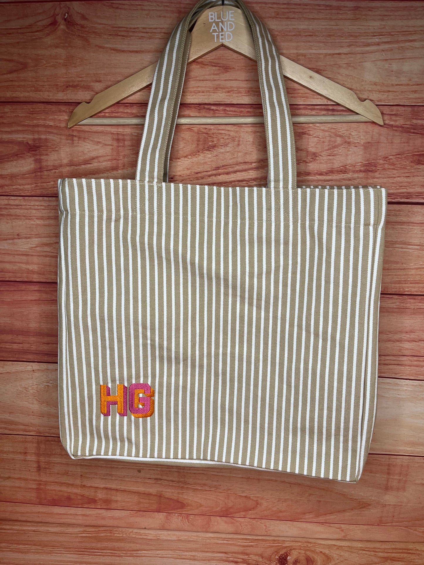 EMBROIDERED PERSONALISED STRIPE OR PLAIN OVERSIZED BAG