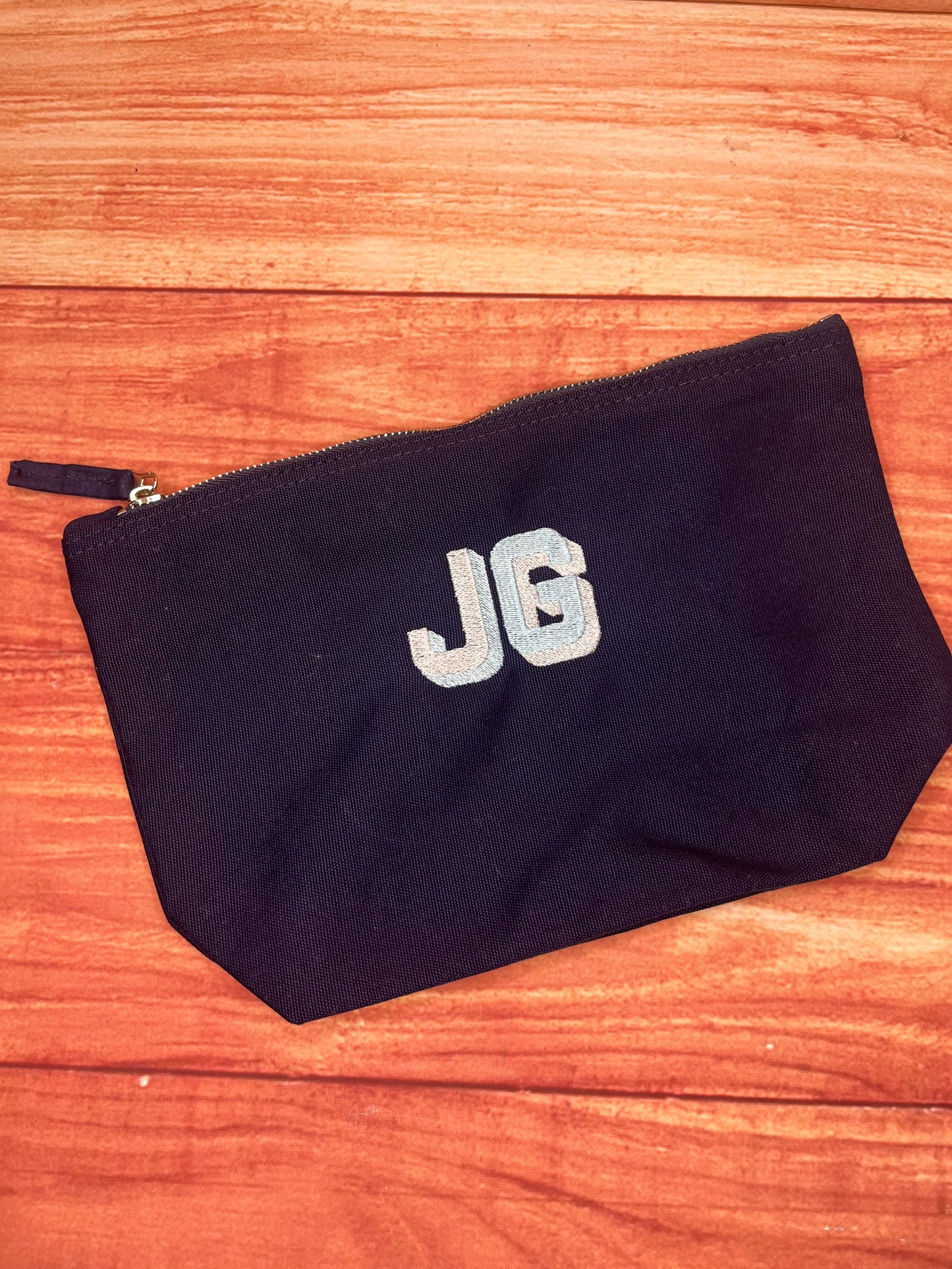 EMBROIDERED PERSONALISED CANVAS INITIAL POUCH