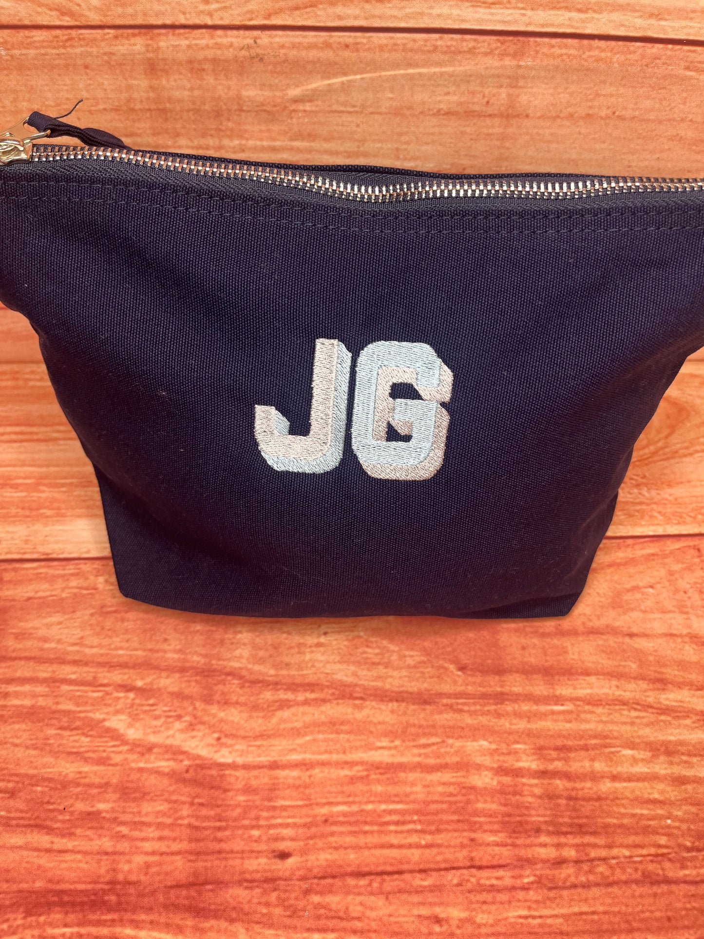 EMBROIDERED PERSONALISED CANVAS INITIAL POUCH