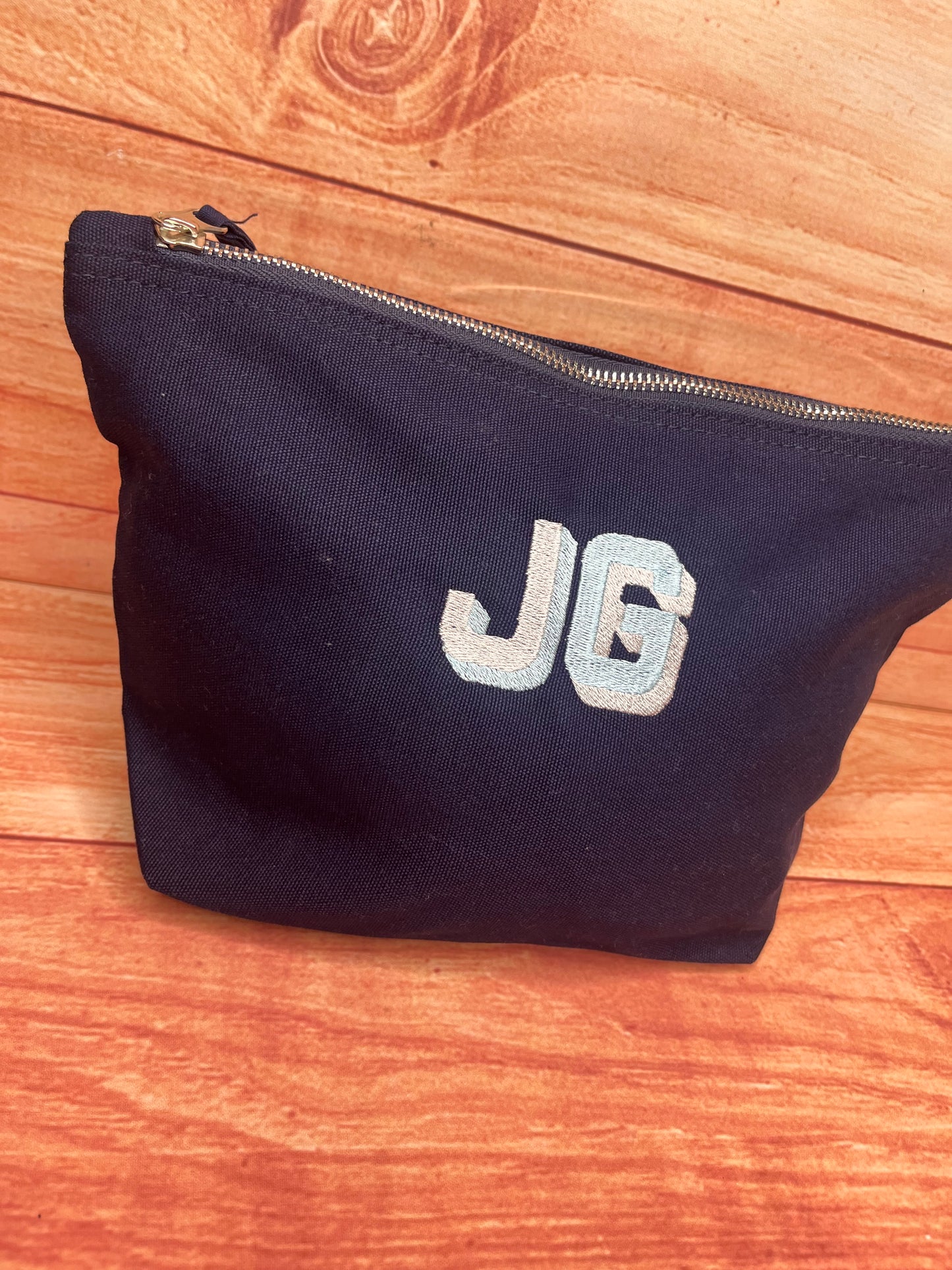 EMBROIDERED PERSONALISED CANVAS INITIAL POUCH