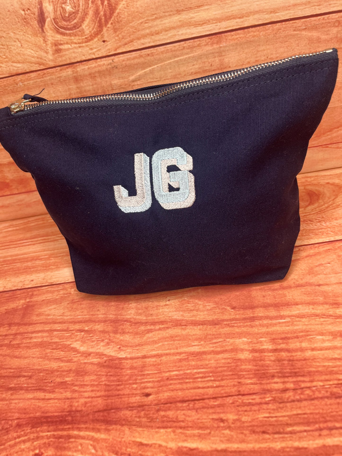 EMBROIDERED PERSONALISED CANVAS INITIAL POUCH
