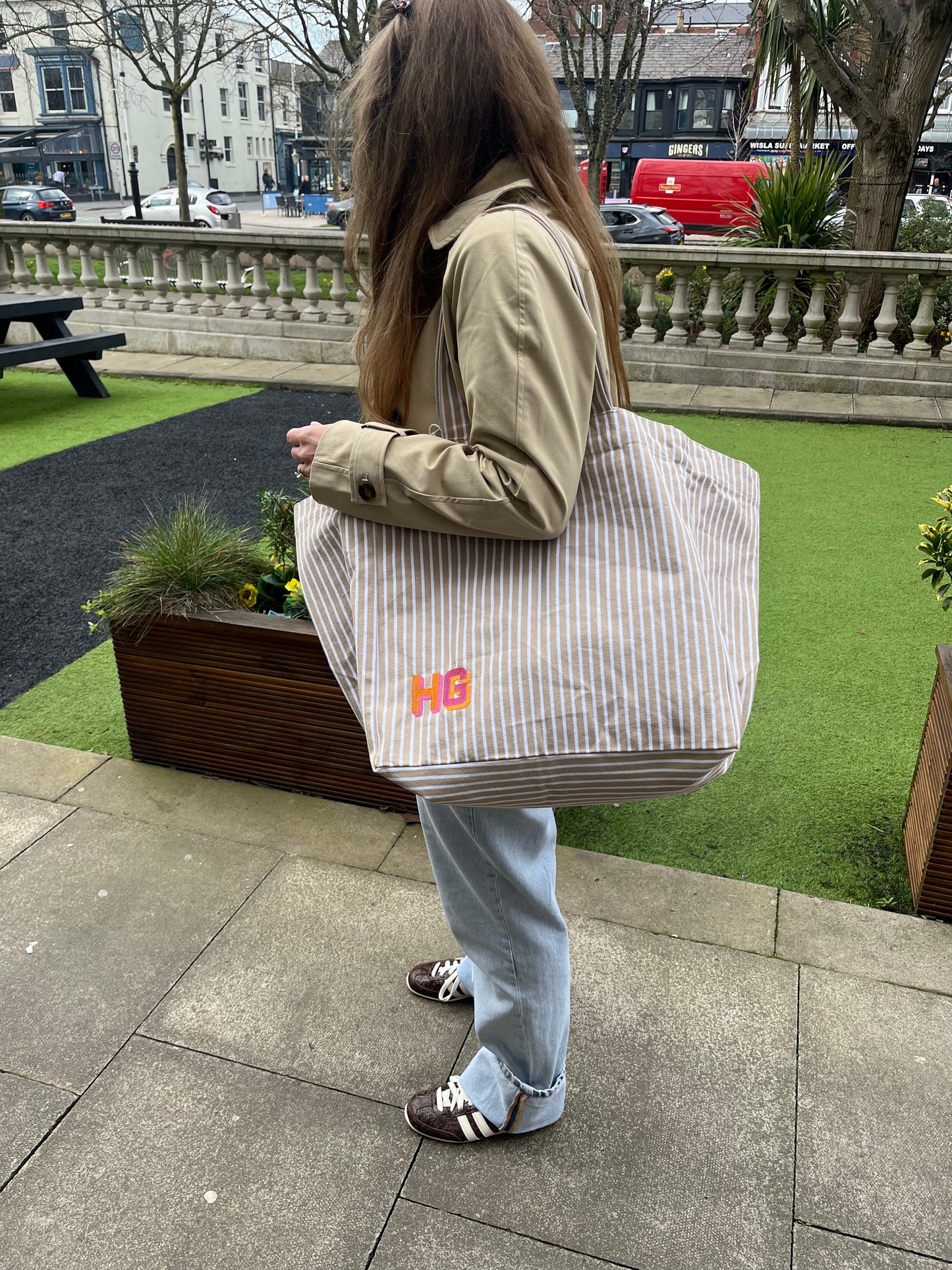 EMBROIDERED PERSONALISED STRIPE OR PLAIN OVERSIZED BAG