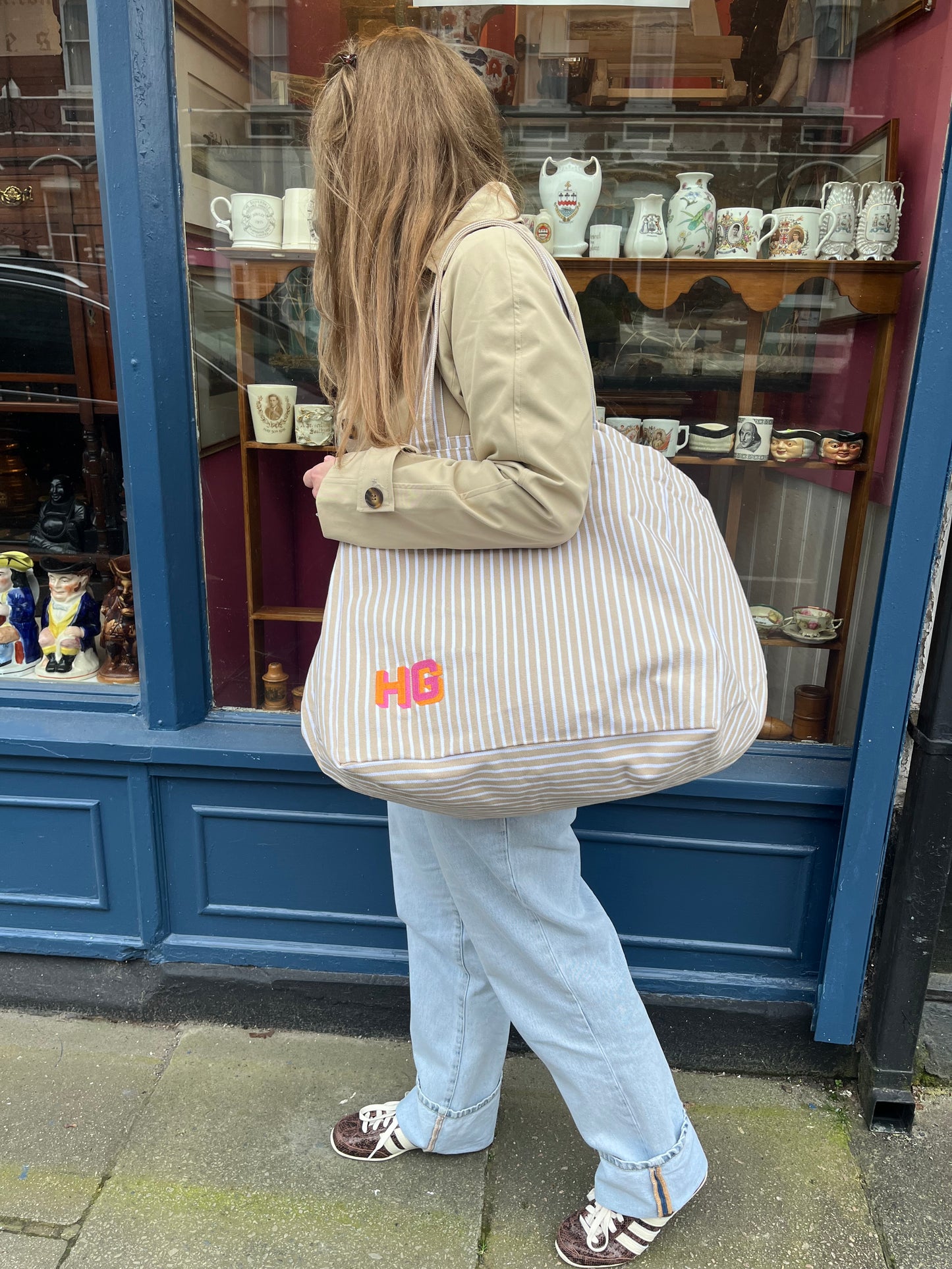 EMBROIDERED PERSONALISED STRIPE OR PLAIN OVERSIZED BAG