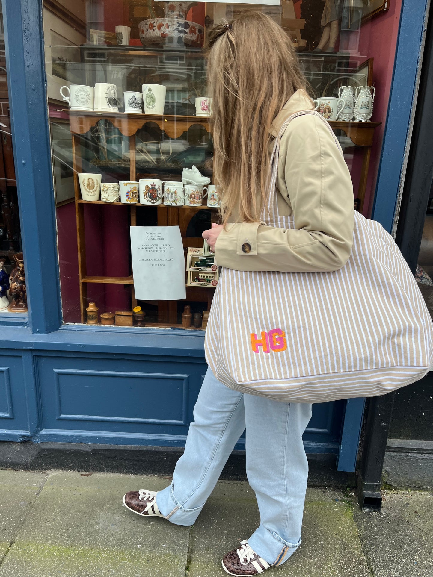 EMBROIDERED PERSONALISED STRIPE OR PLAIN OVERSIZED BAG