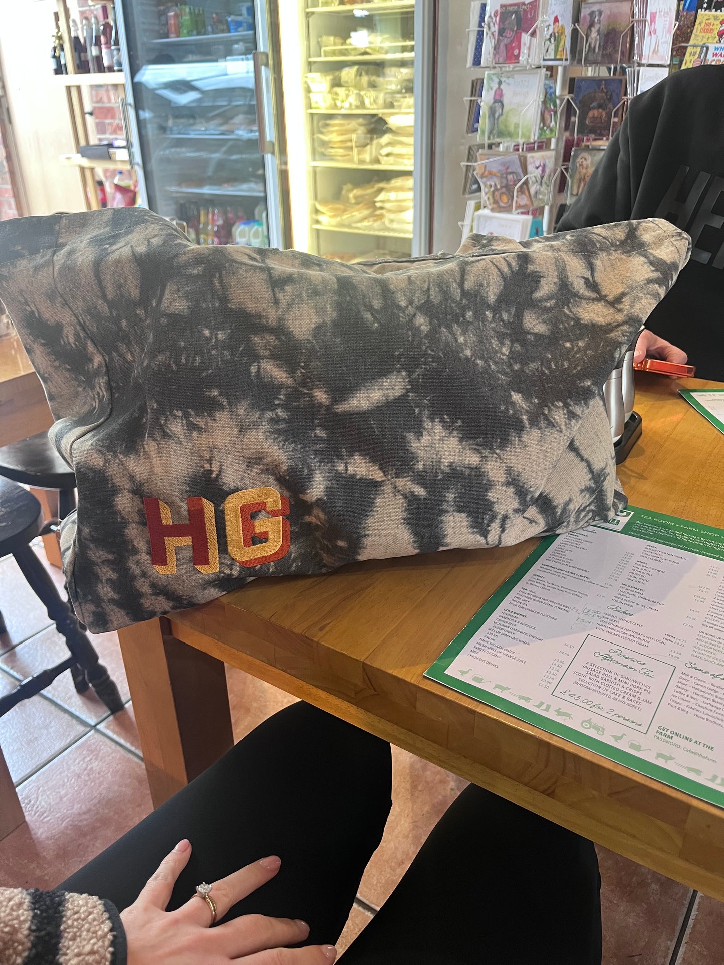 EMBROIDERED SHADOW FONT TIE DYE CANVAS TOTE BAG