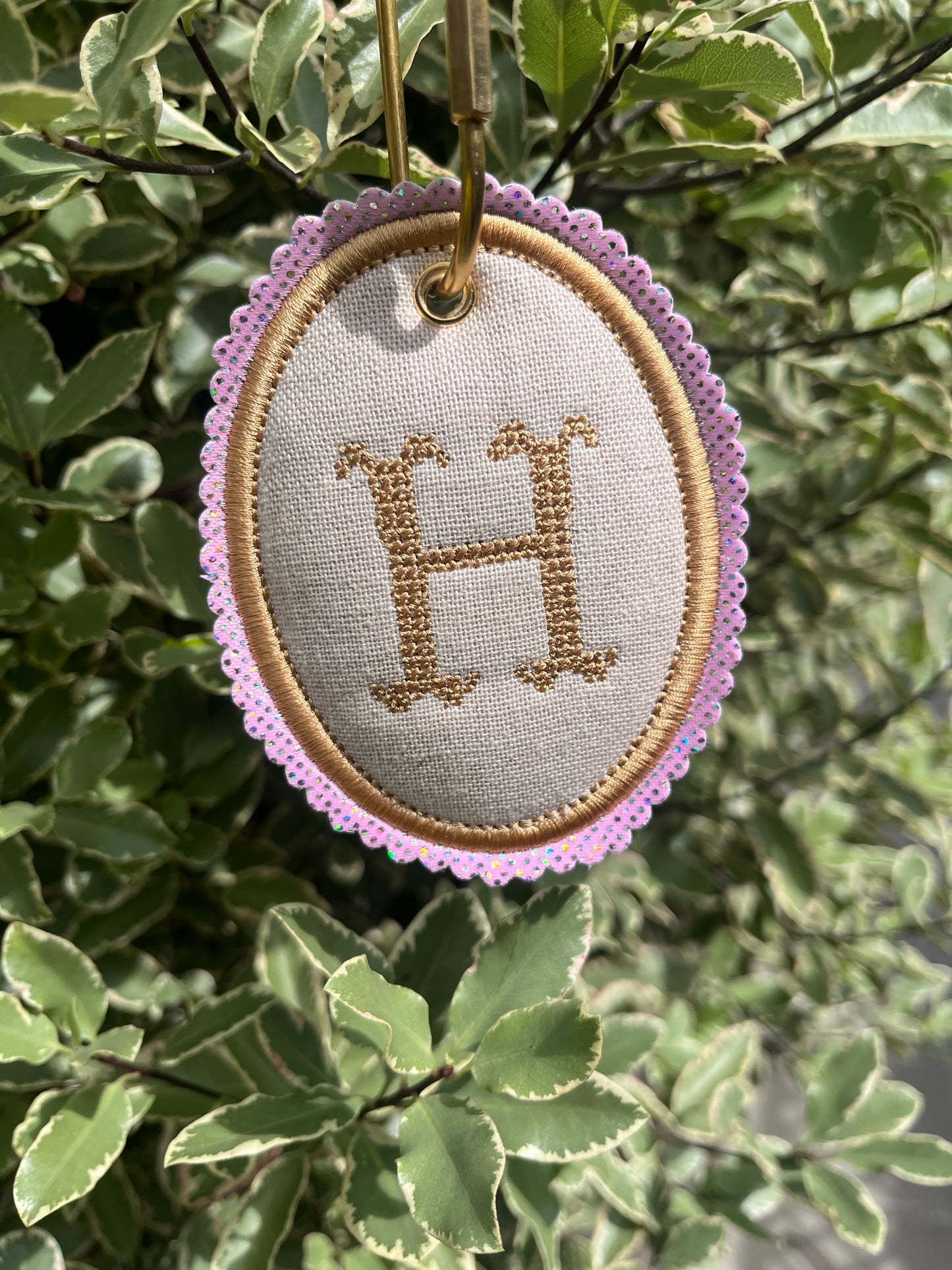 PADDED CUSTOM CROSS STITCH INITIAL BAG TAG KEY RING