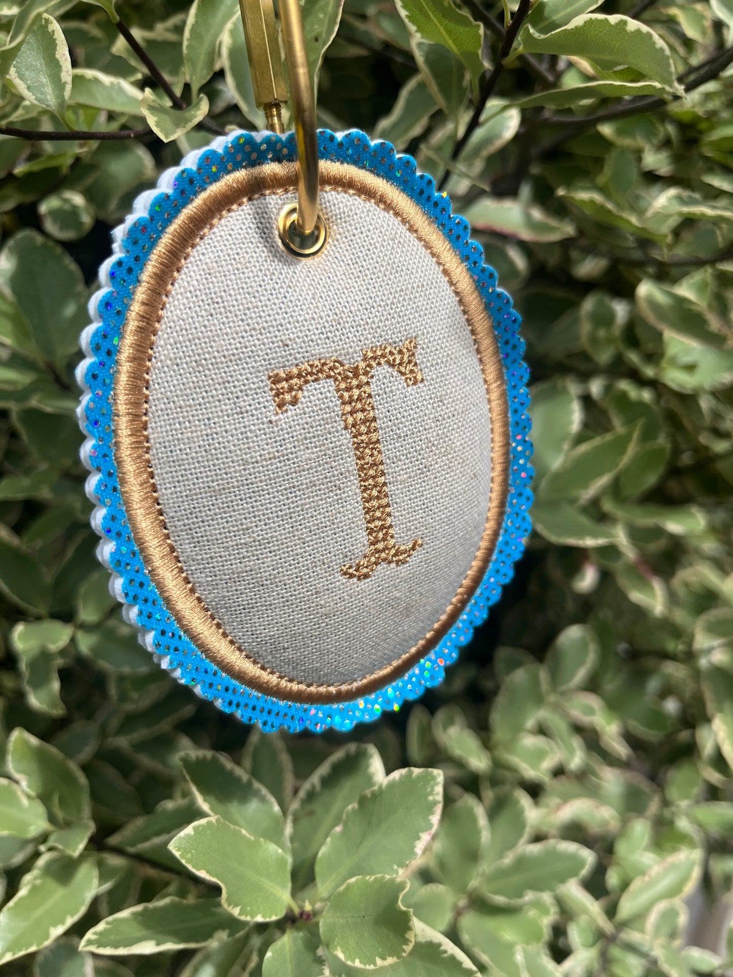PADDED CUSTOM CROSS STITCH INITIAL BAG TAG KEY RING