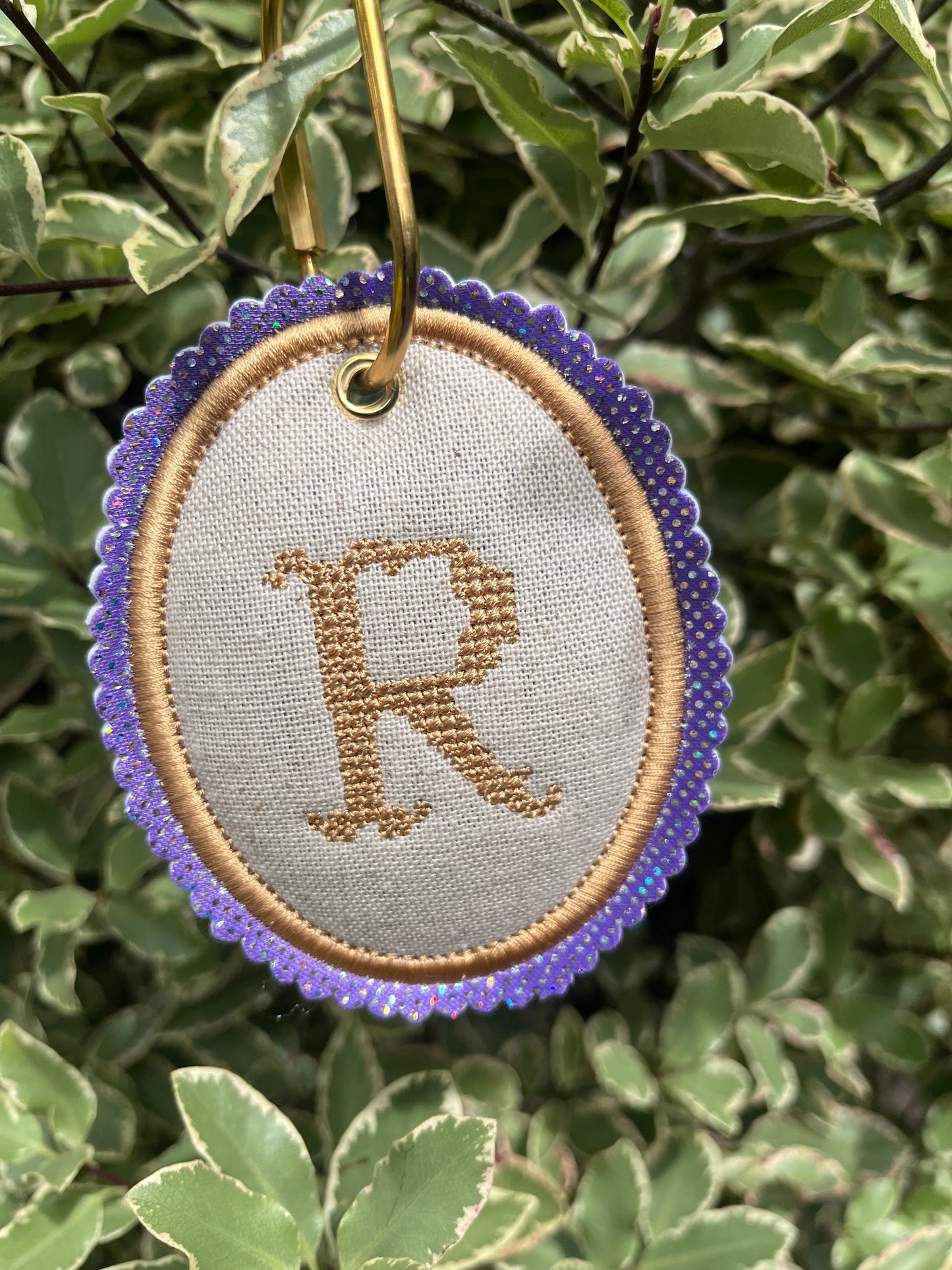 PADDED CUSTOM CROSS STITCH INITIAL BAG TAG KEY RING