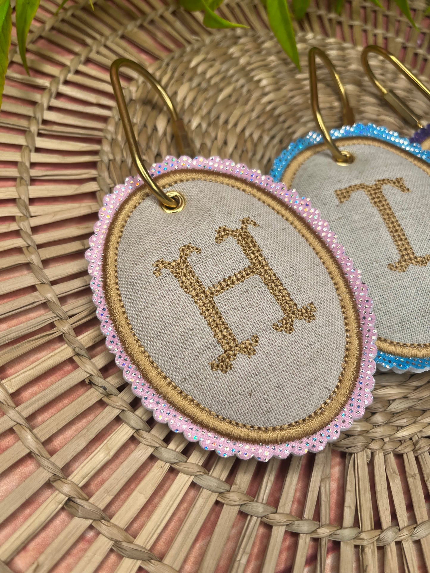 PADDED CUSTOM CROSS STITCH INITIAL BAG TAG KEY RING