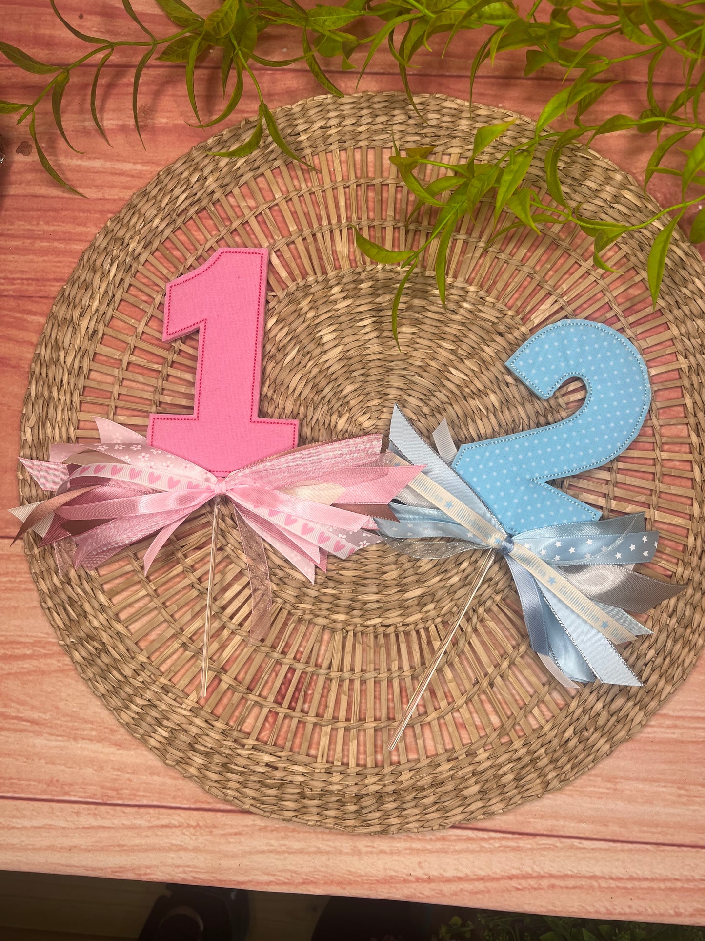 EMBROIDERED NUMBER CAKE TOPPER WITH BOWS