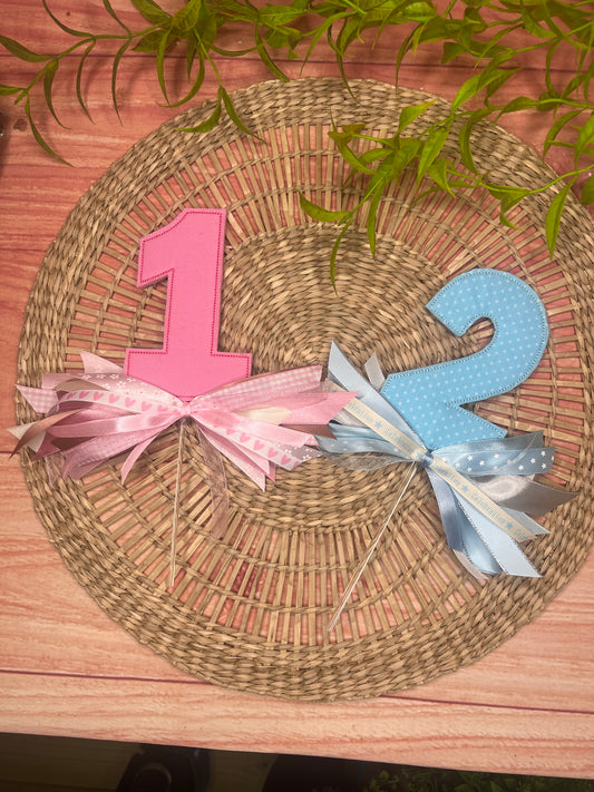 EMBROIDERED NUMBER CAKE TOPPER WITH BOWS