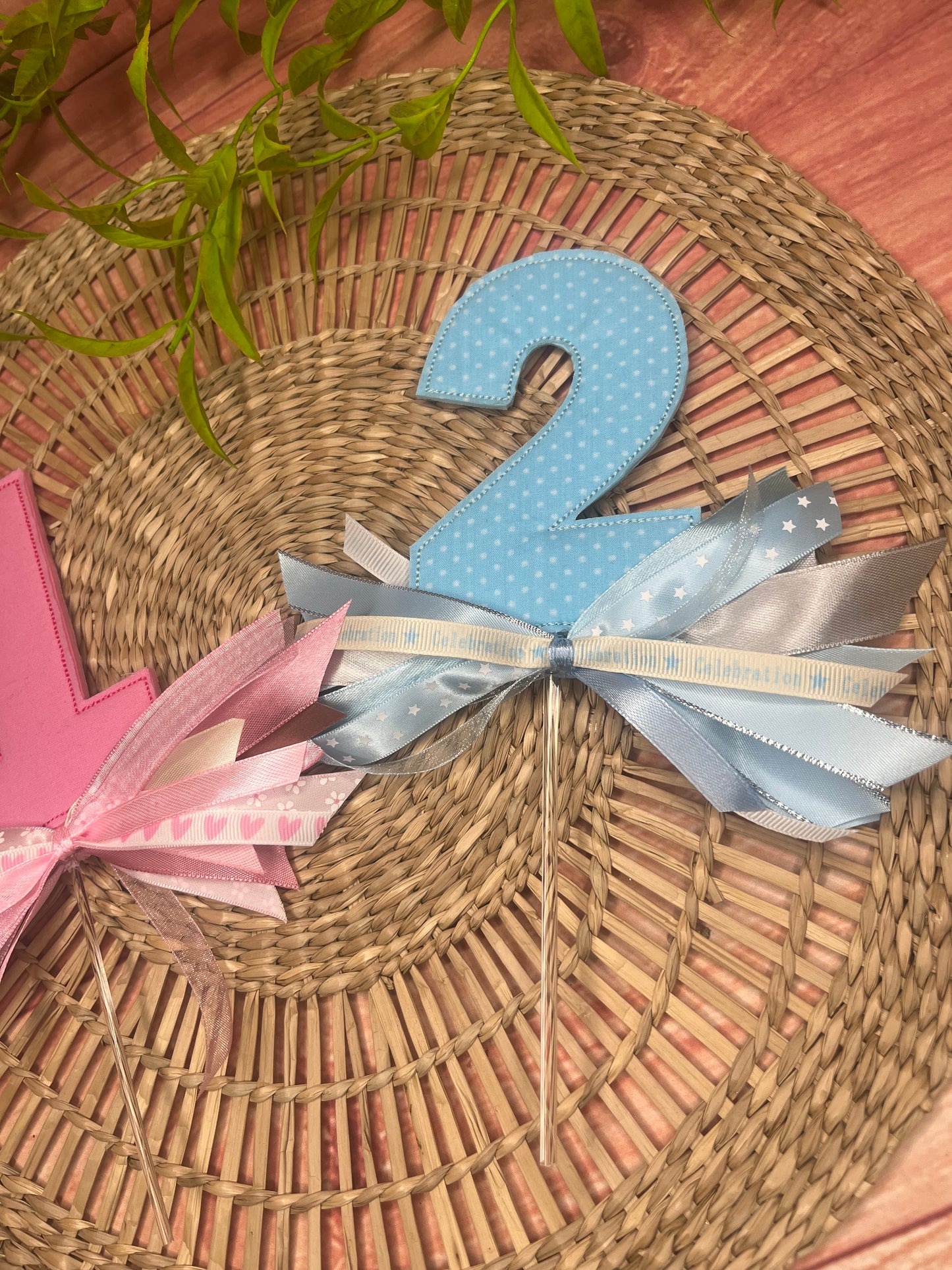 EMBROIDERED NUMBER CAKE TOPPER WITH BOWS