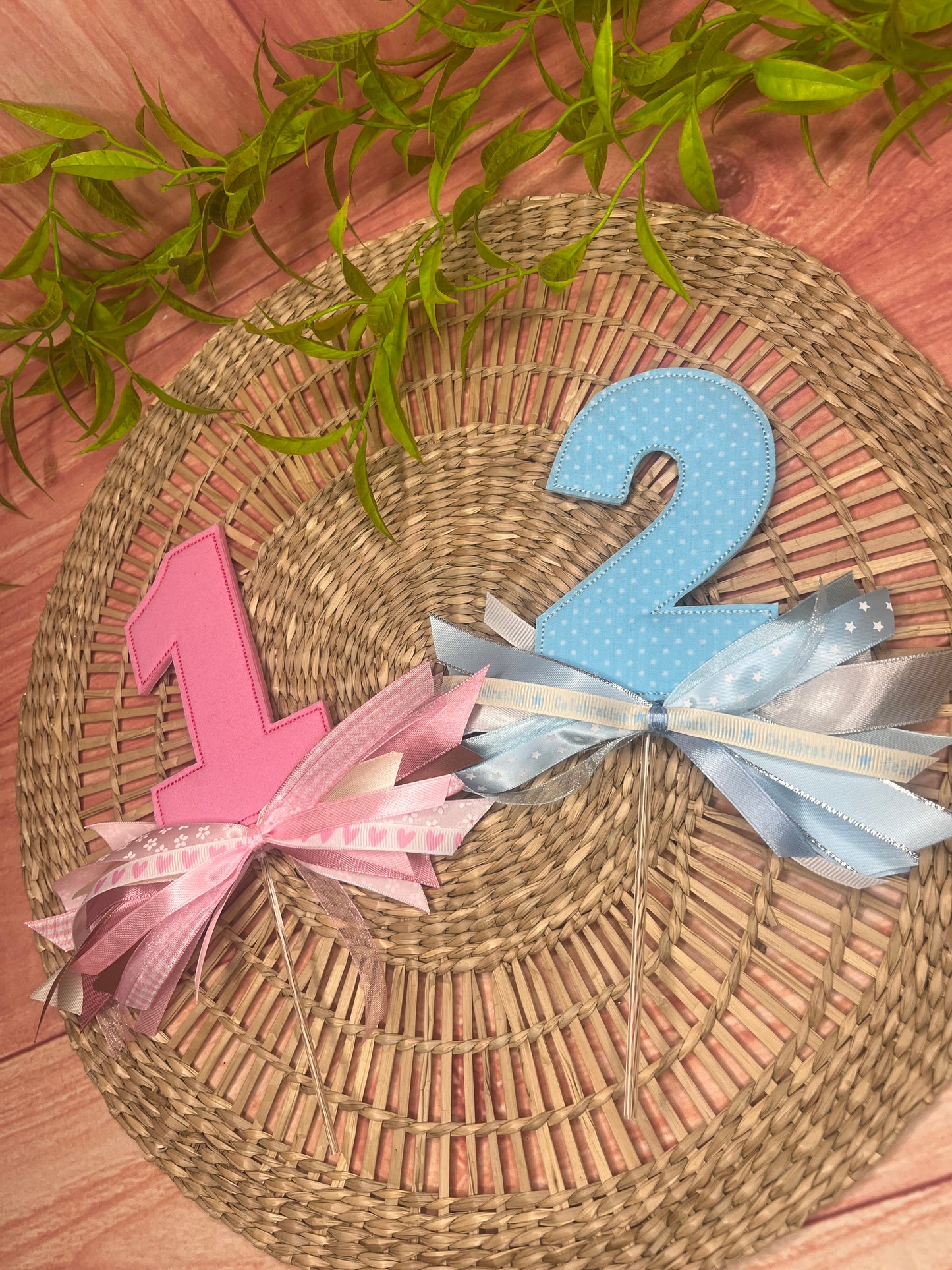EMBROIDERED NUMBER CAKE TOPPER WITH BOWS