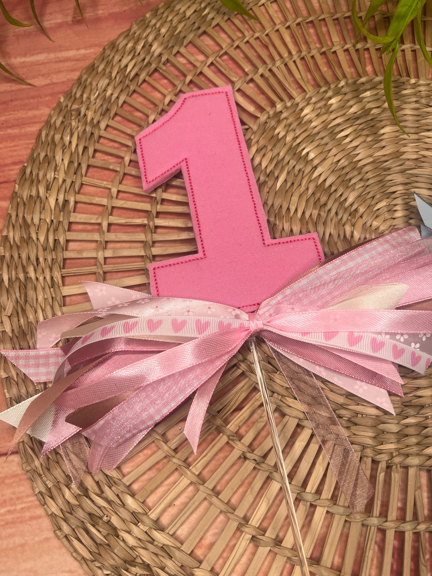 EMBROIDERED NUMBER CAKE TOPPER WITH BOWS