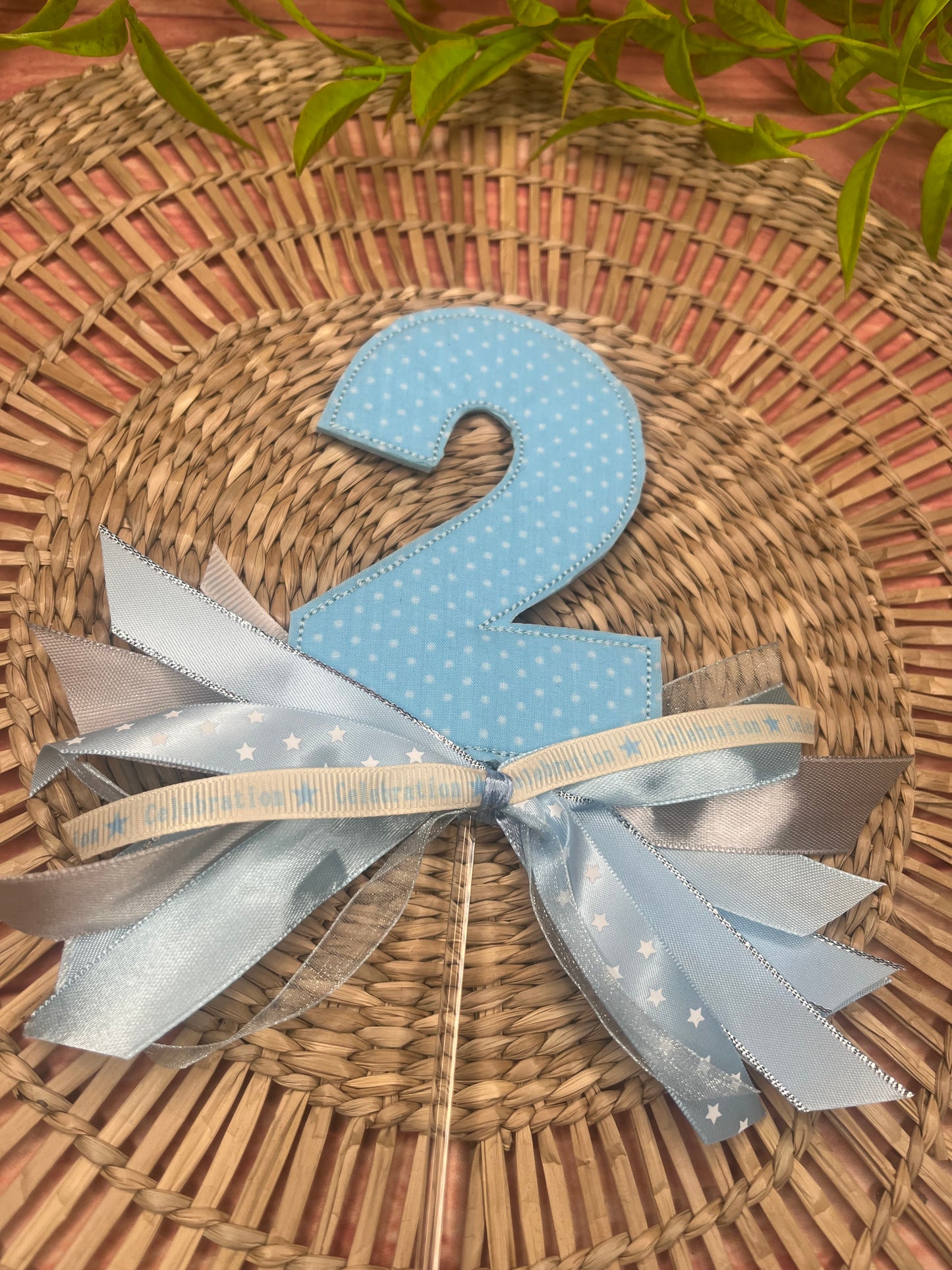 EMBROIDERED NUMBER CAKE TOPPER WITH BOWS