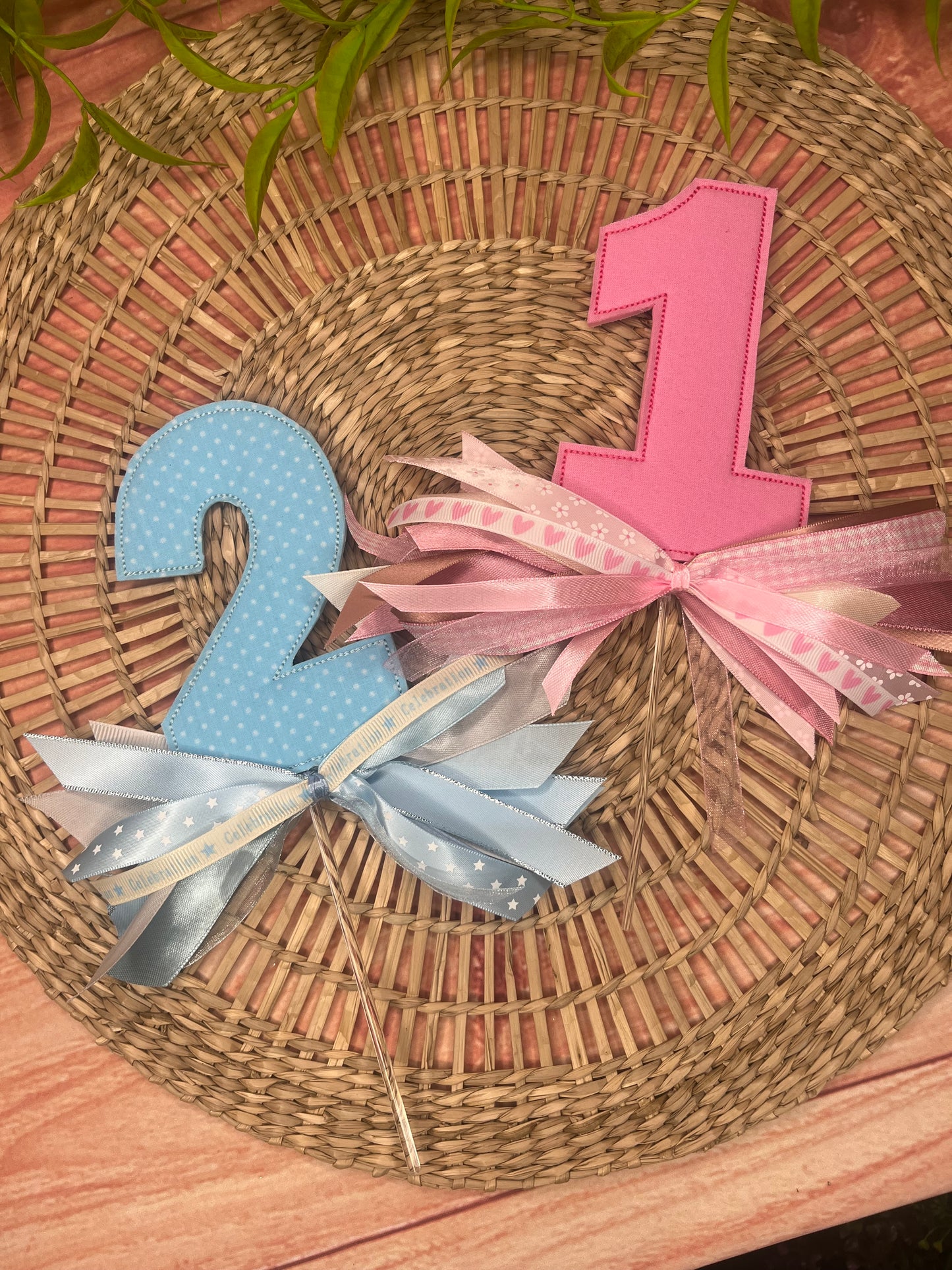 EMBROIDERED NUMBER CAKE TOPPER WITH BOWS