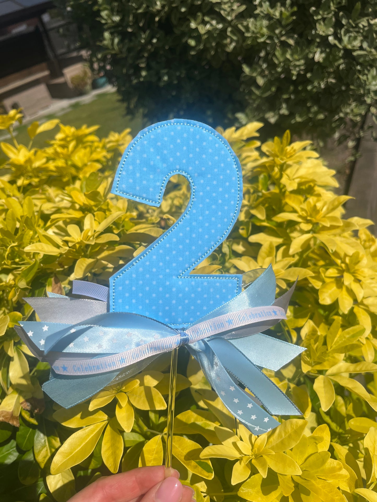 EMBROIDERED NUMBER CAKE TOPPER WITH BOWS